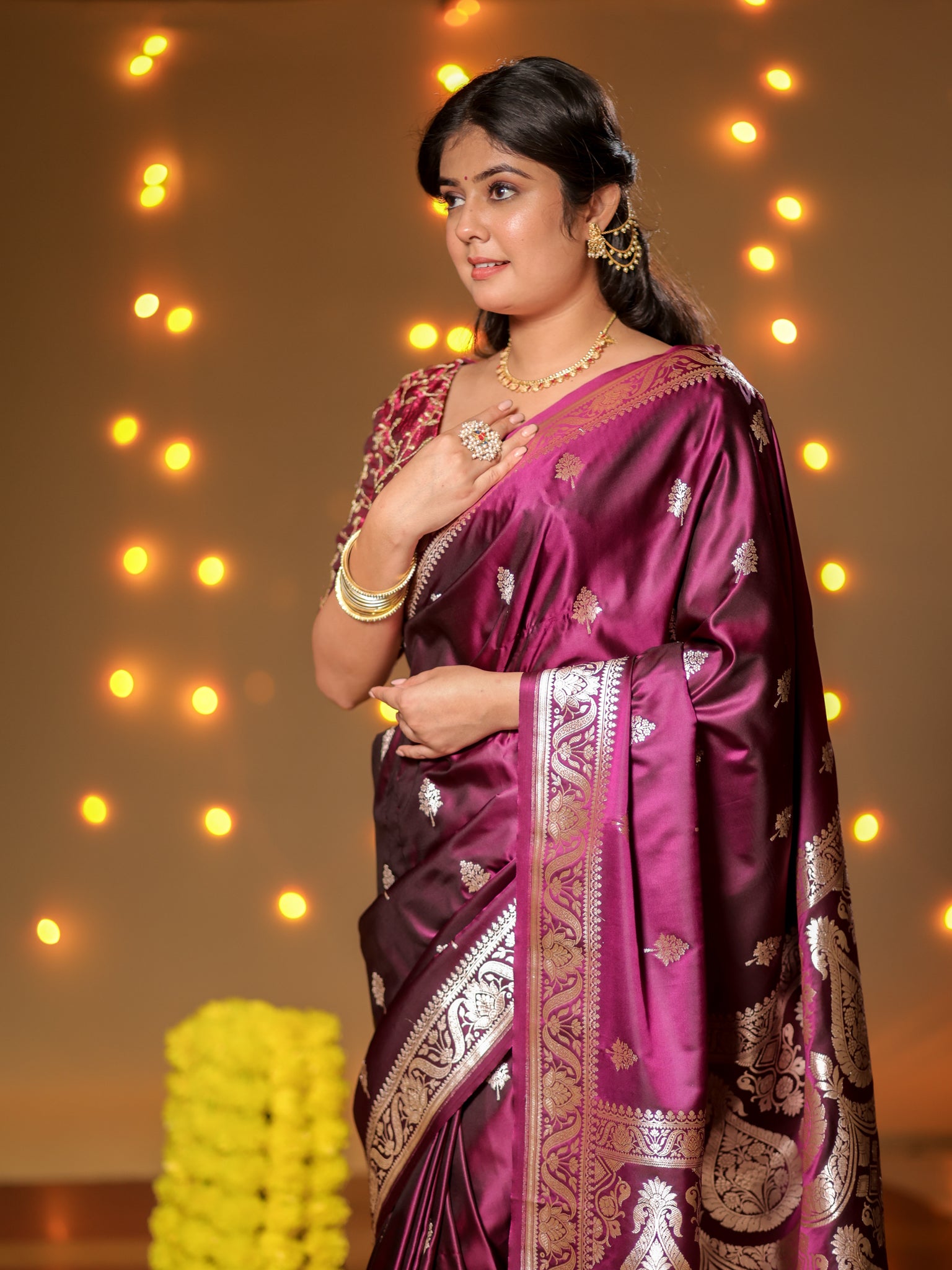 Banarasi Mashru Silk Saree With Buti & Border- Wine