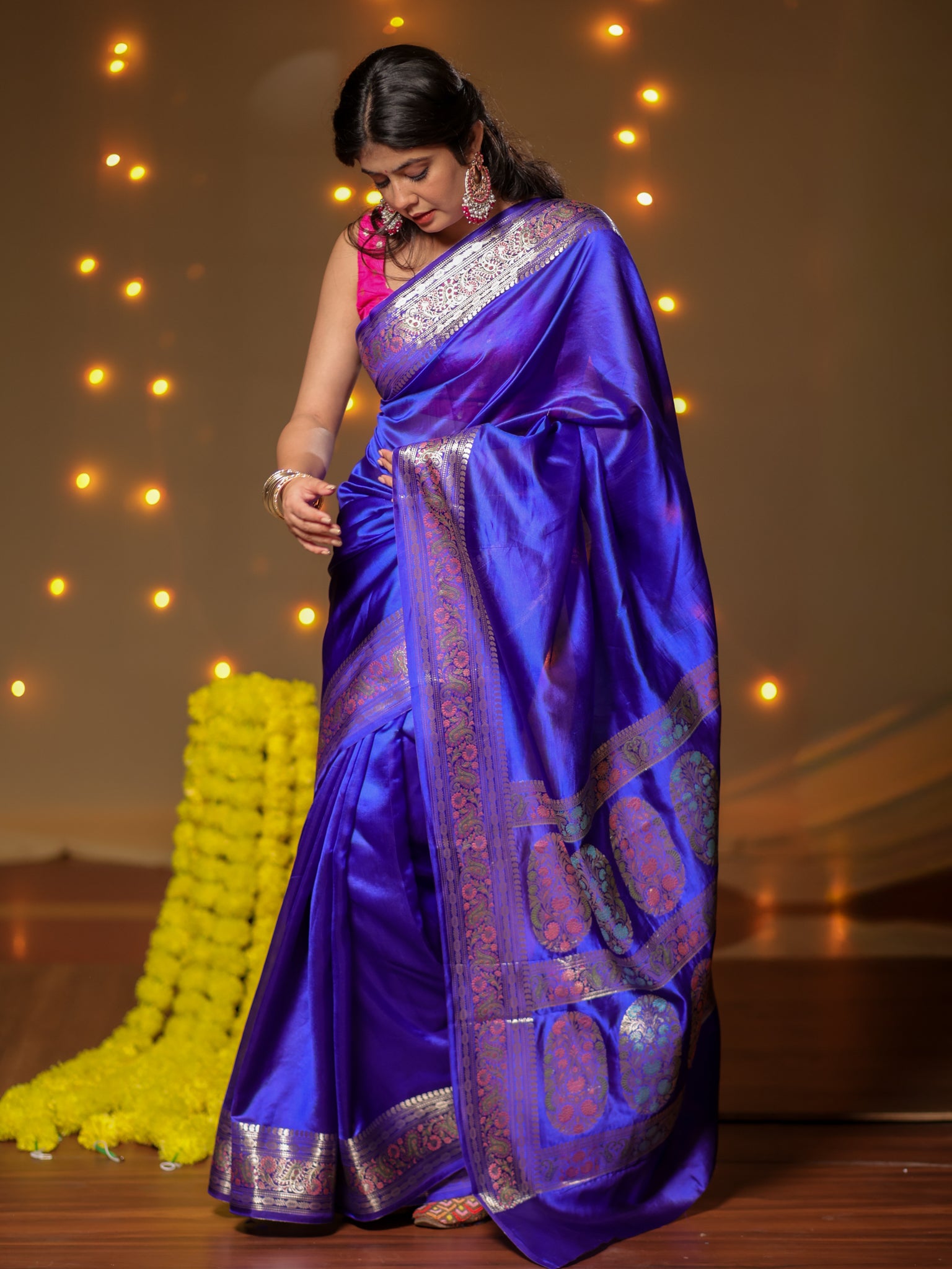 Banarasi Plain Silk Saree With Weaving- Blue