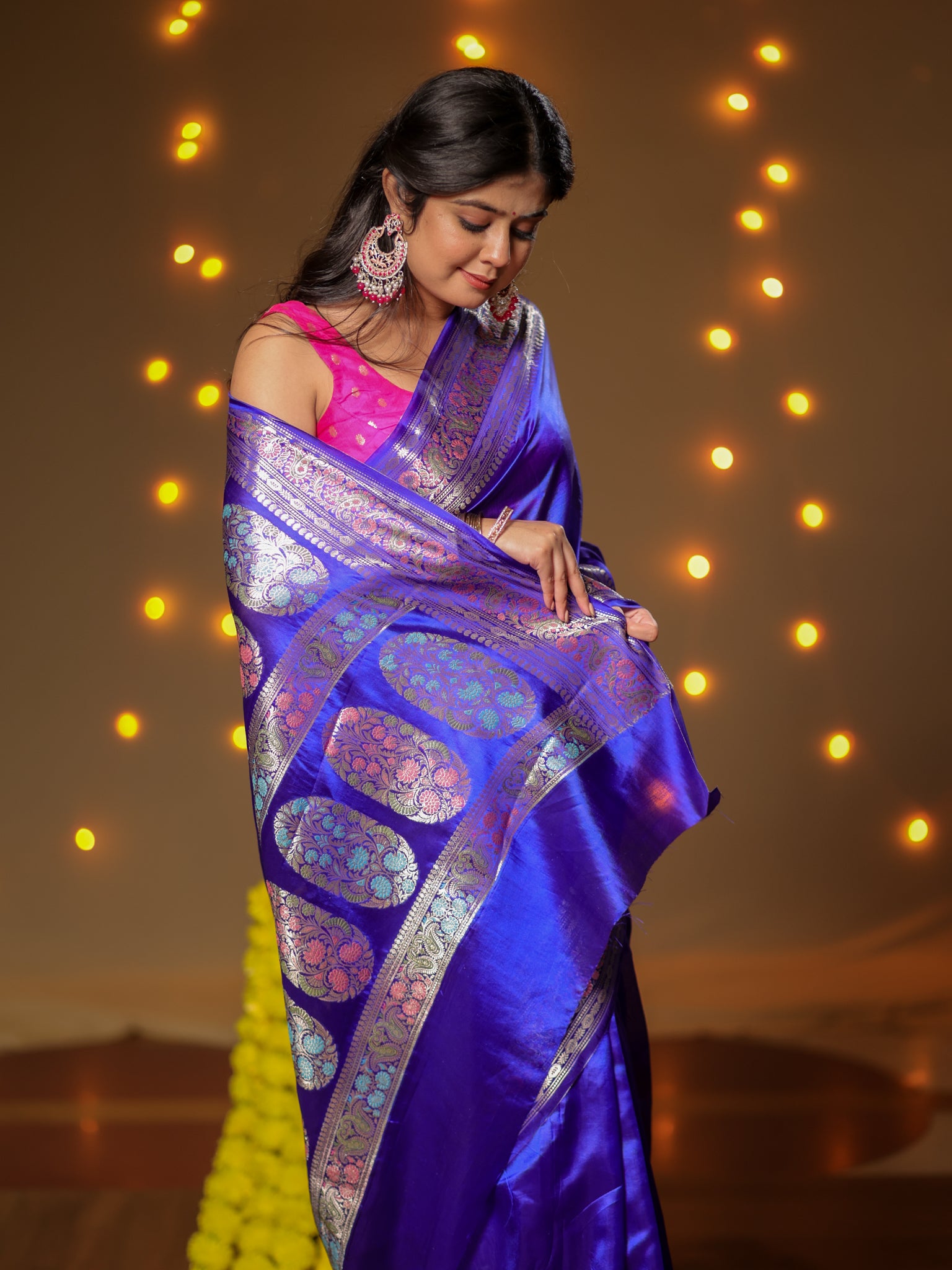 Banarasi Plain Silk Saree With Weaving- Blue
