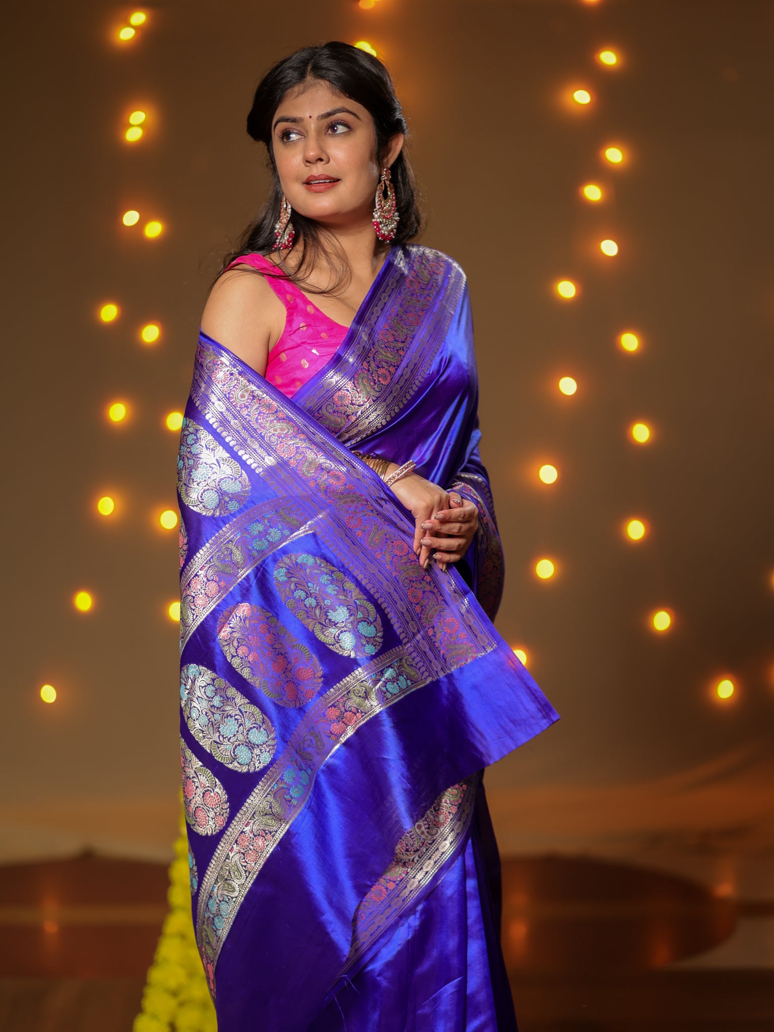 Banarasi Plain Silk Saree With Weaving- Blue