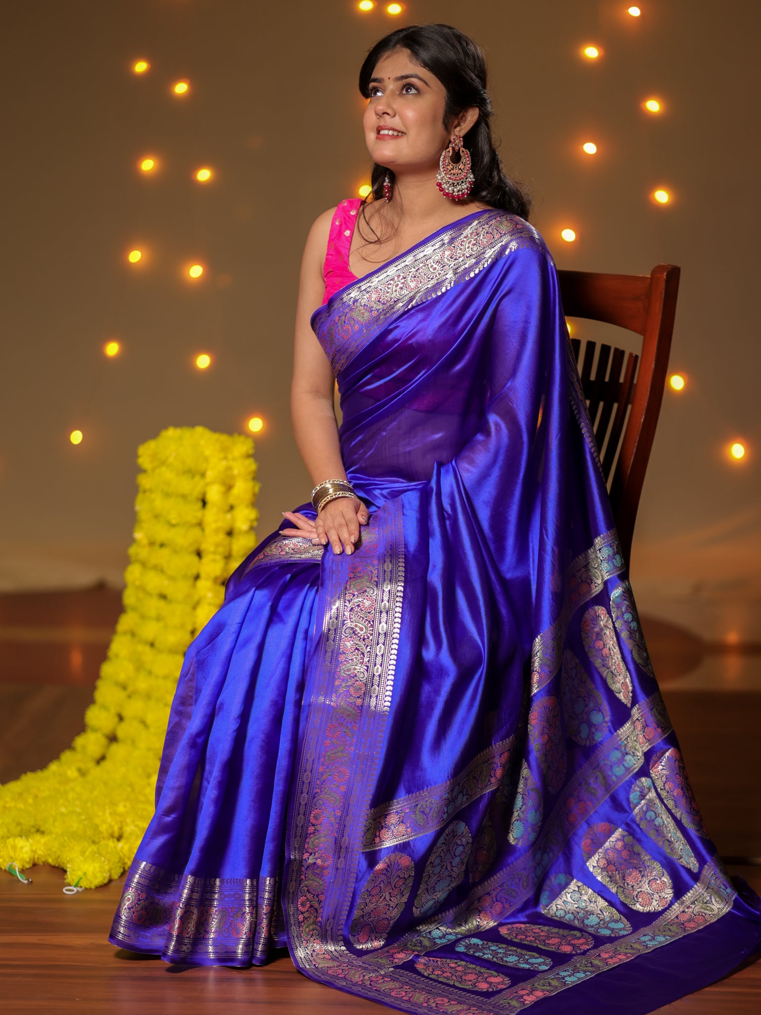 Banarasi Plain Silk Saree With Weaving- Blue