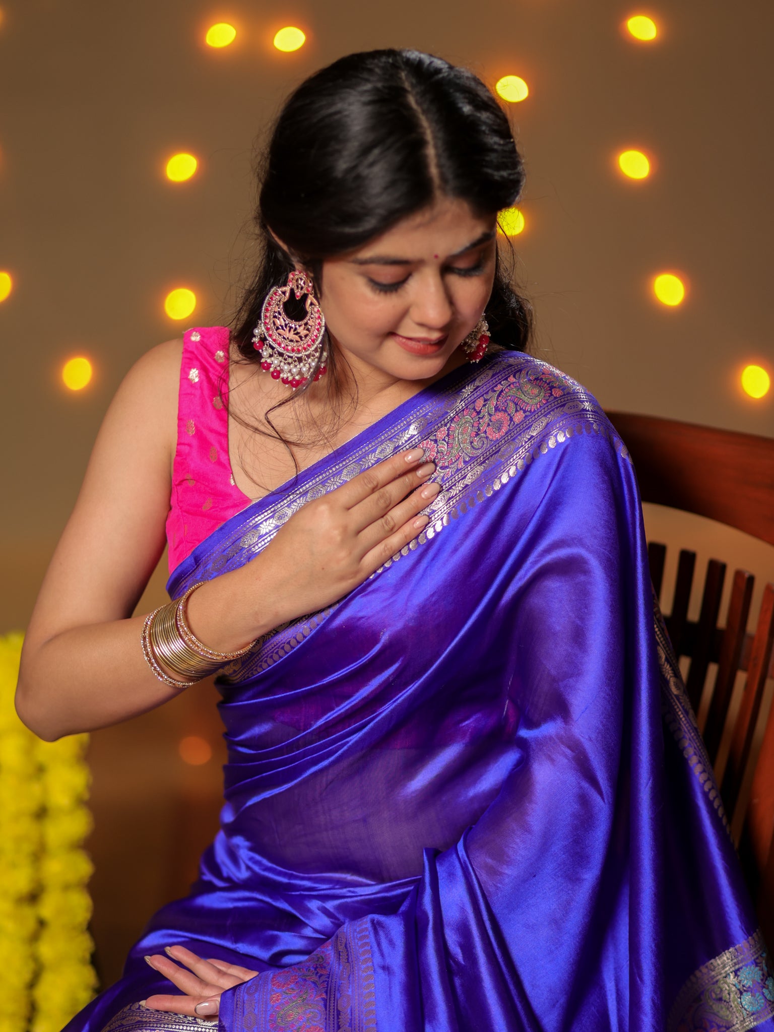 Banarasi Plain Silk Saree With Weaving- Blue