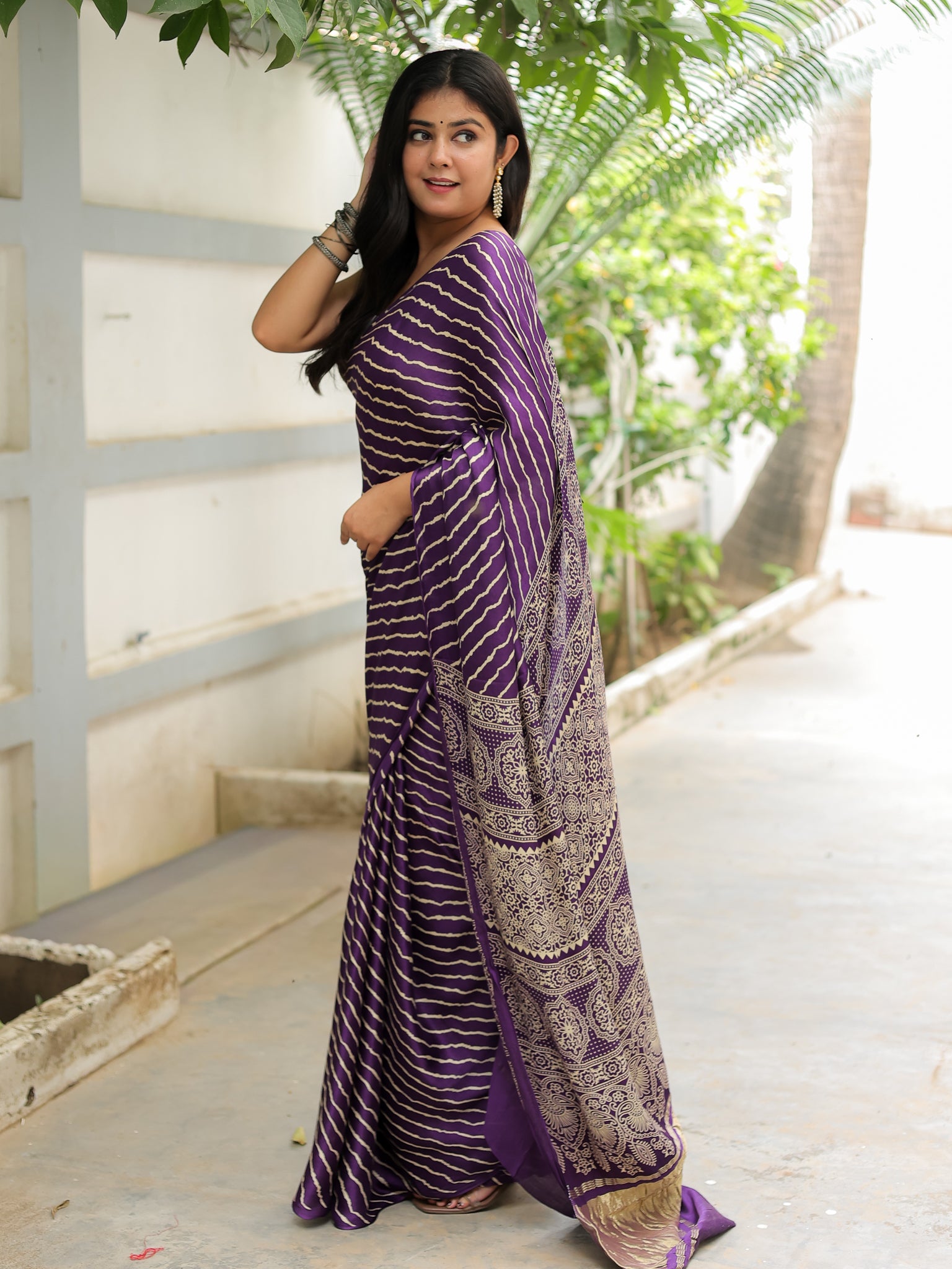 Purple Leheriya Modal Lagdi Patta Saree