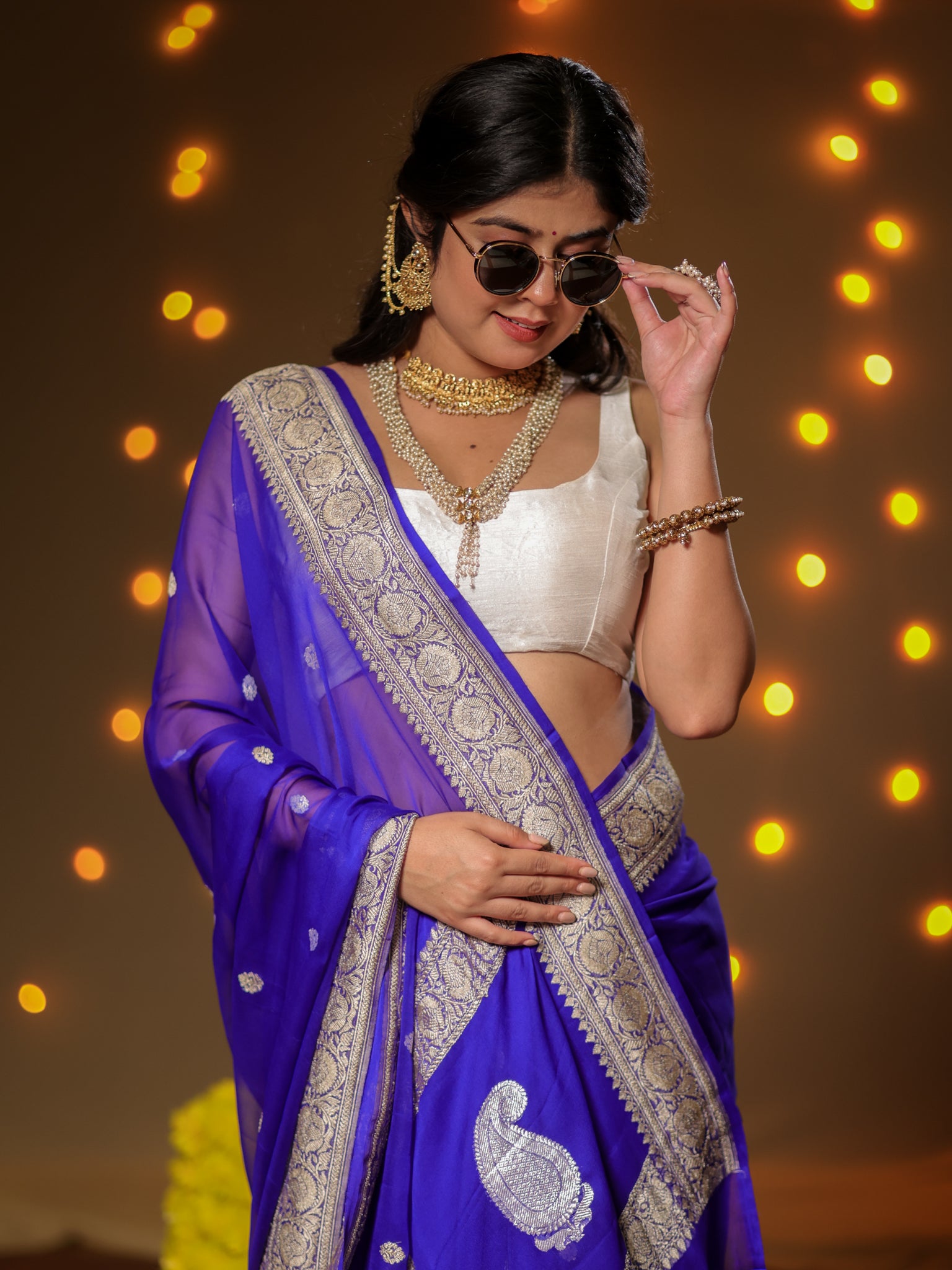 Banarasi Pure Khaddi Georgette Saree With Sona Rupa ZariButi Weaving- Blue