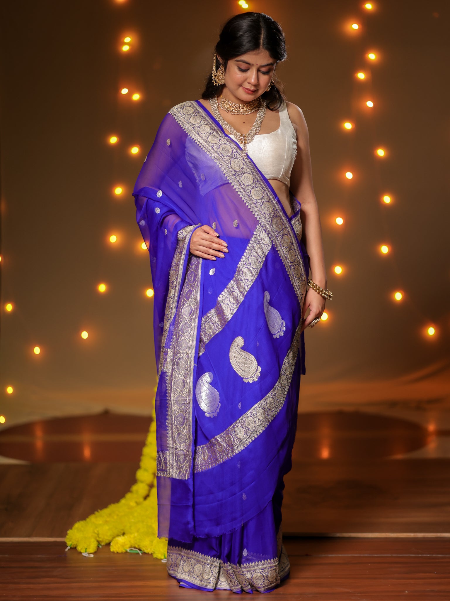 Banarasi Pure Khaddi Georgette Saree With Sona Rupa ZariButi Weaving- Blue
