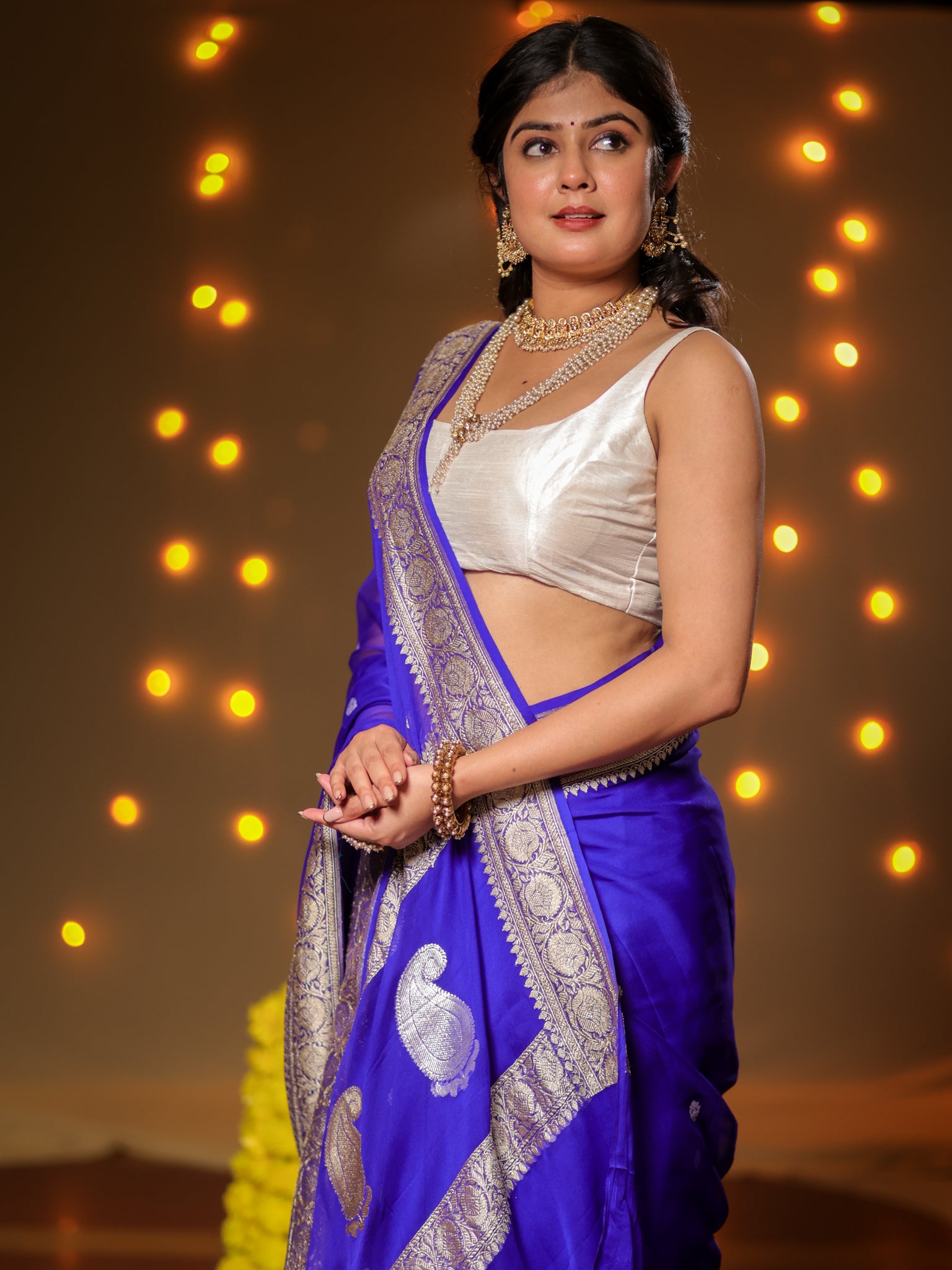 Banarasi Pure Khaddi Georgette Saree With Sona Rupa ZariButi Weaving- Blue