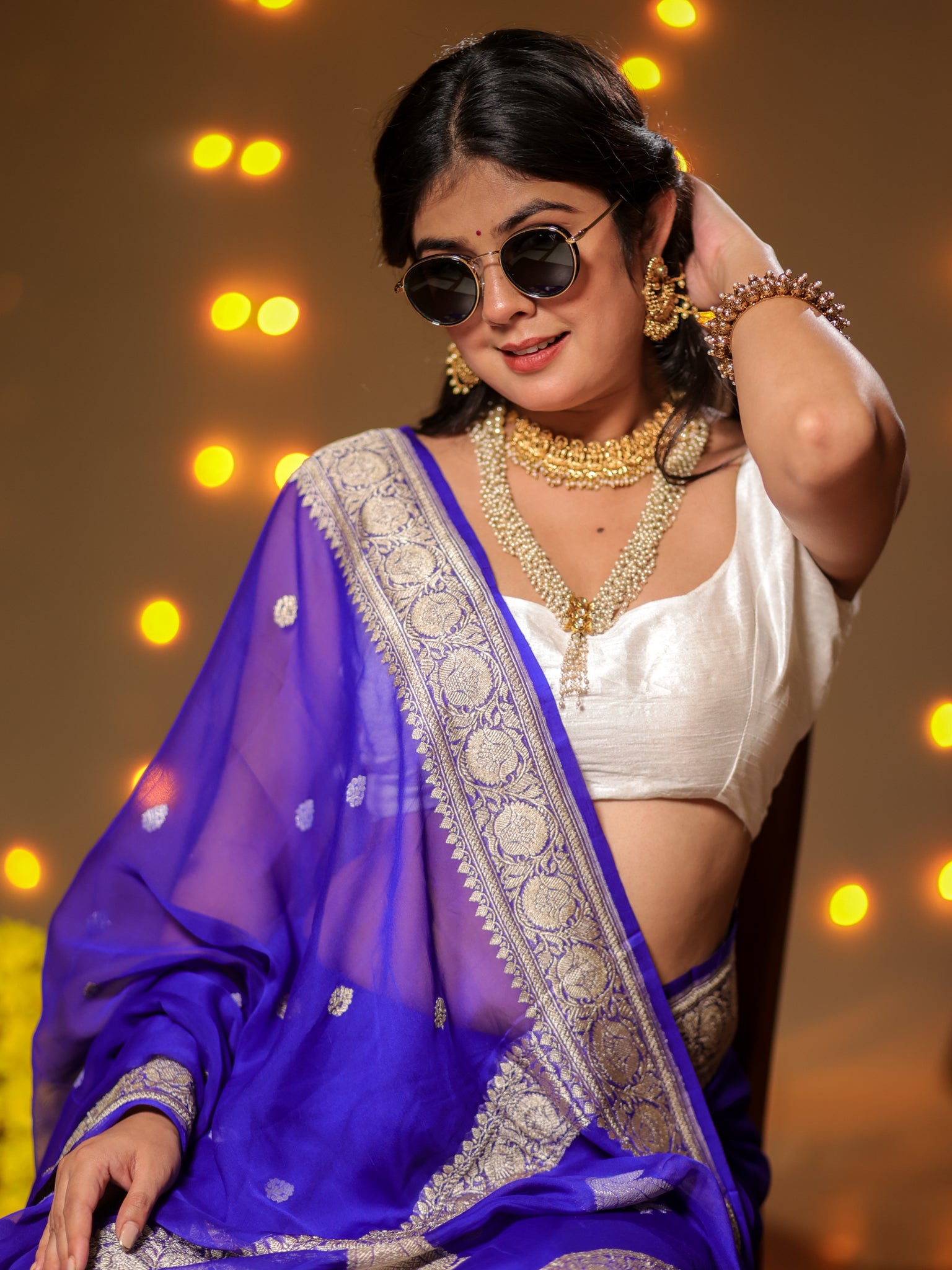 Banarasi Pure Khaddi Georgette Saree With Sona Rupa ZariButi Weaving- Blue