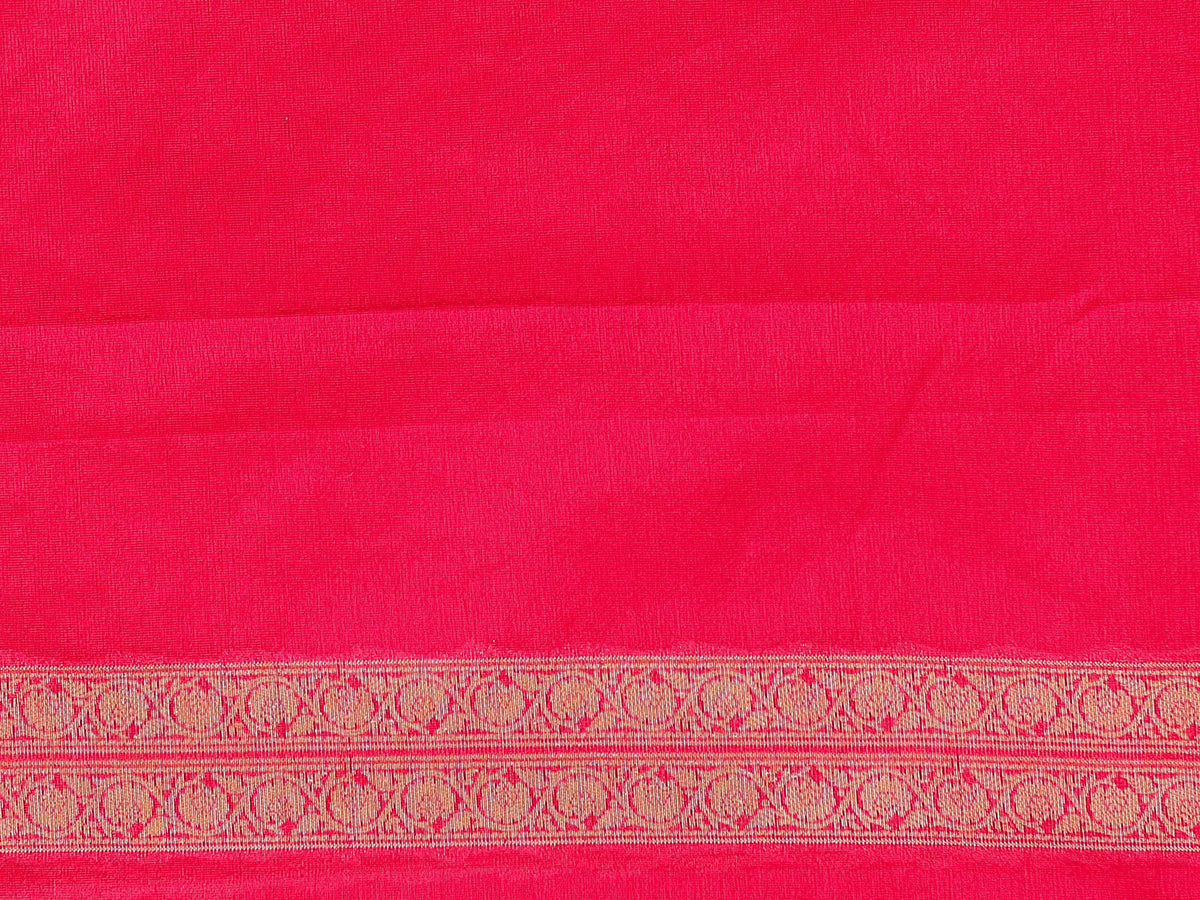 Banarasi Semi Silk Saree with Zari Weaving & Lace Border- Magenta