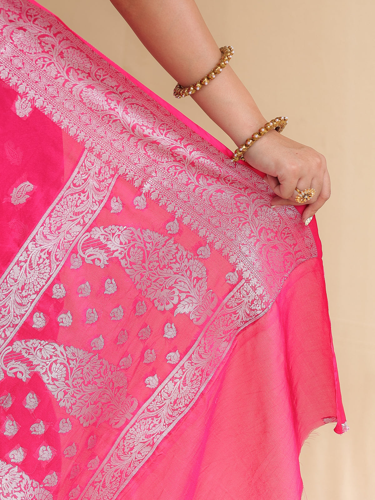 Banarasi Semi Silk Saree with Zari Weaving & Border- Magenta