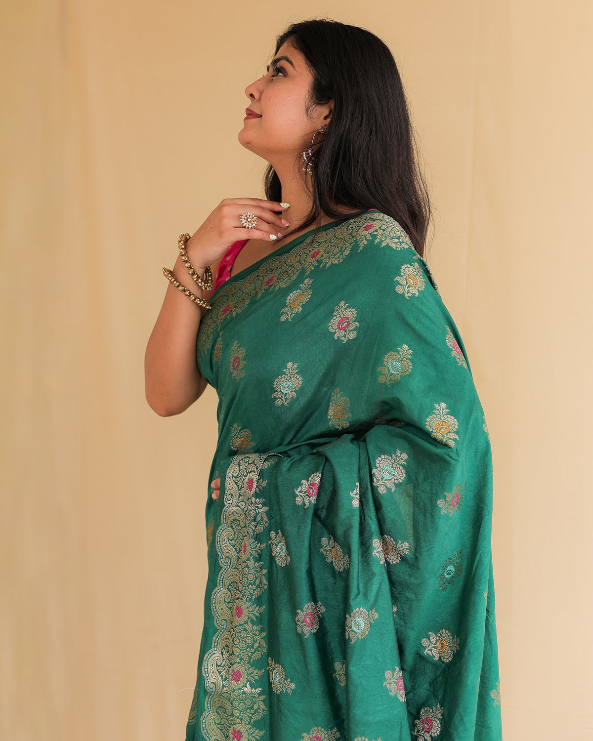 Banarasi Semi Silk Saree with Zari Weaving & Border- Green