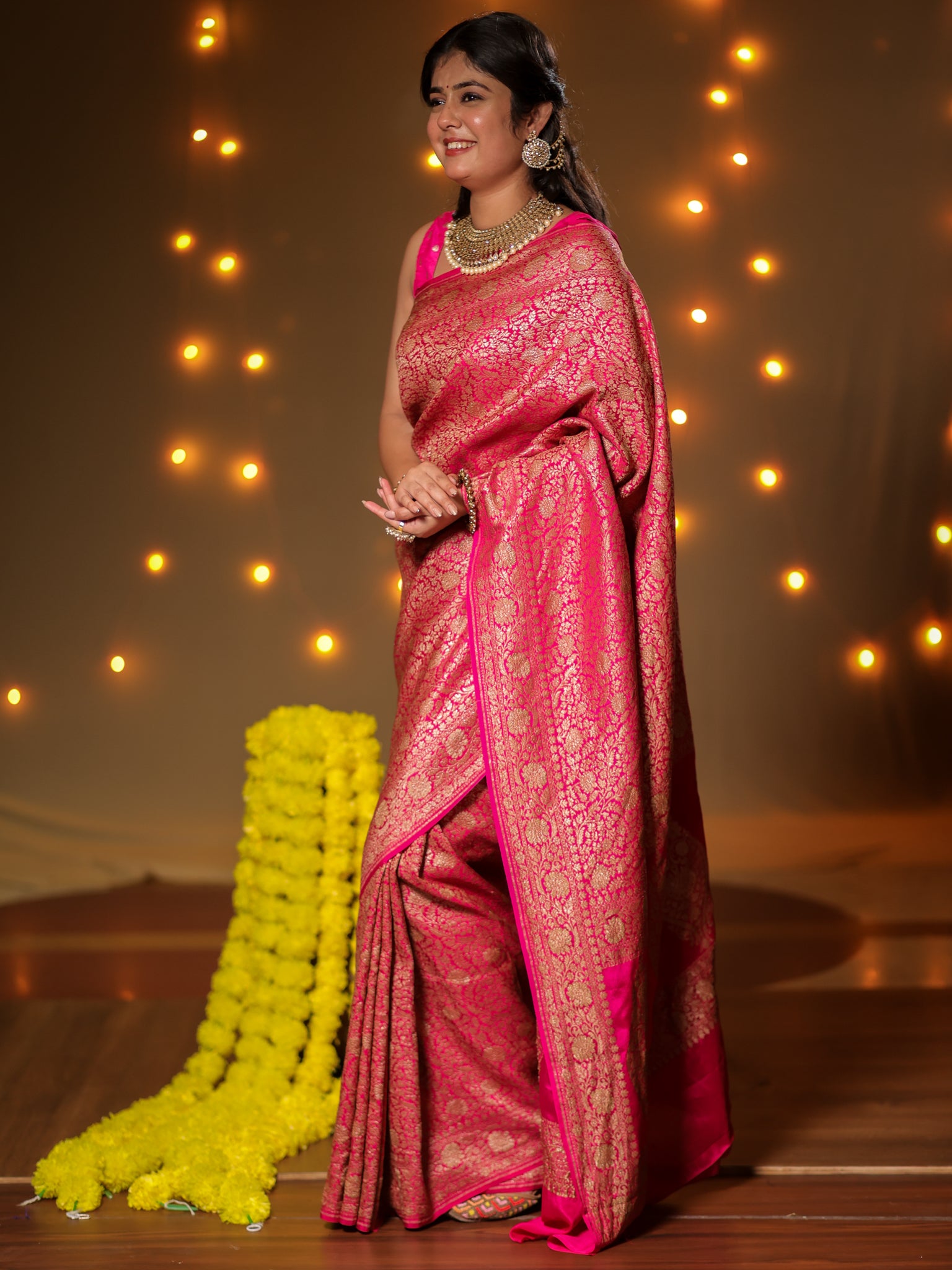 Banarasi Pure Khaddi Georgette Saree With Antique Zari Weaving- Pink