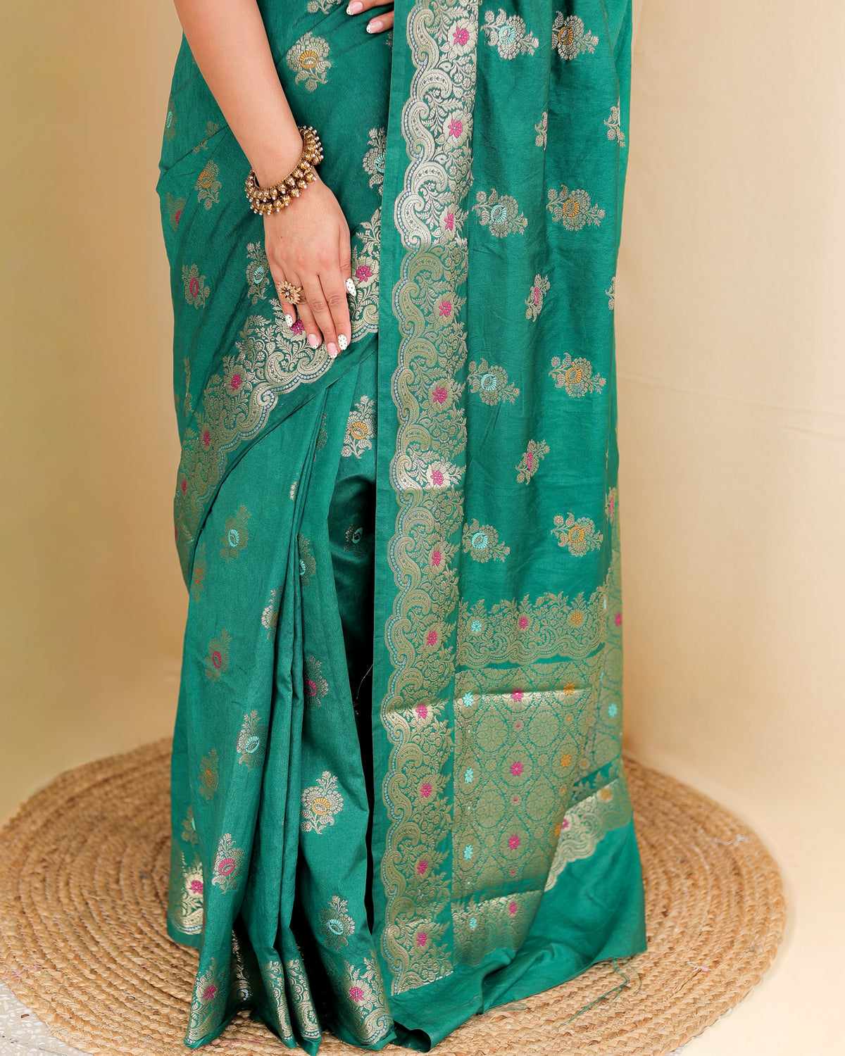 Banarasi Semi Silk Saree with Zari Weaving & Border- Green