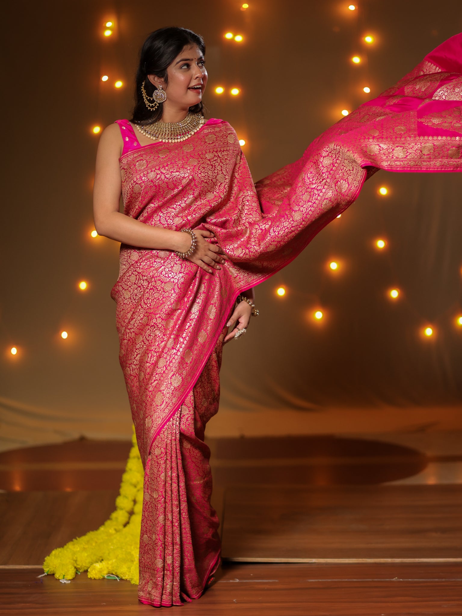 Banarasi Pure Khaddi Georgette Saree With Antique Zari Weaving- Pink