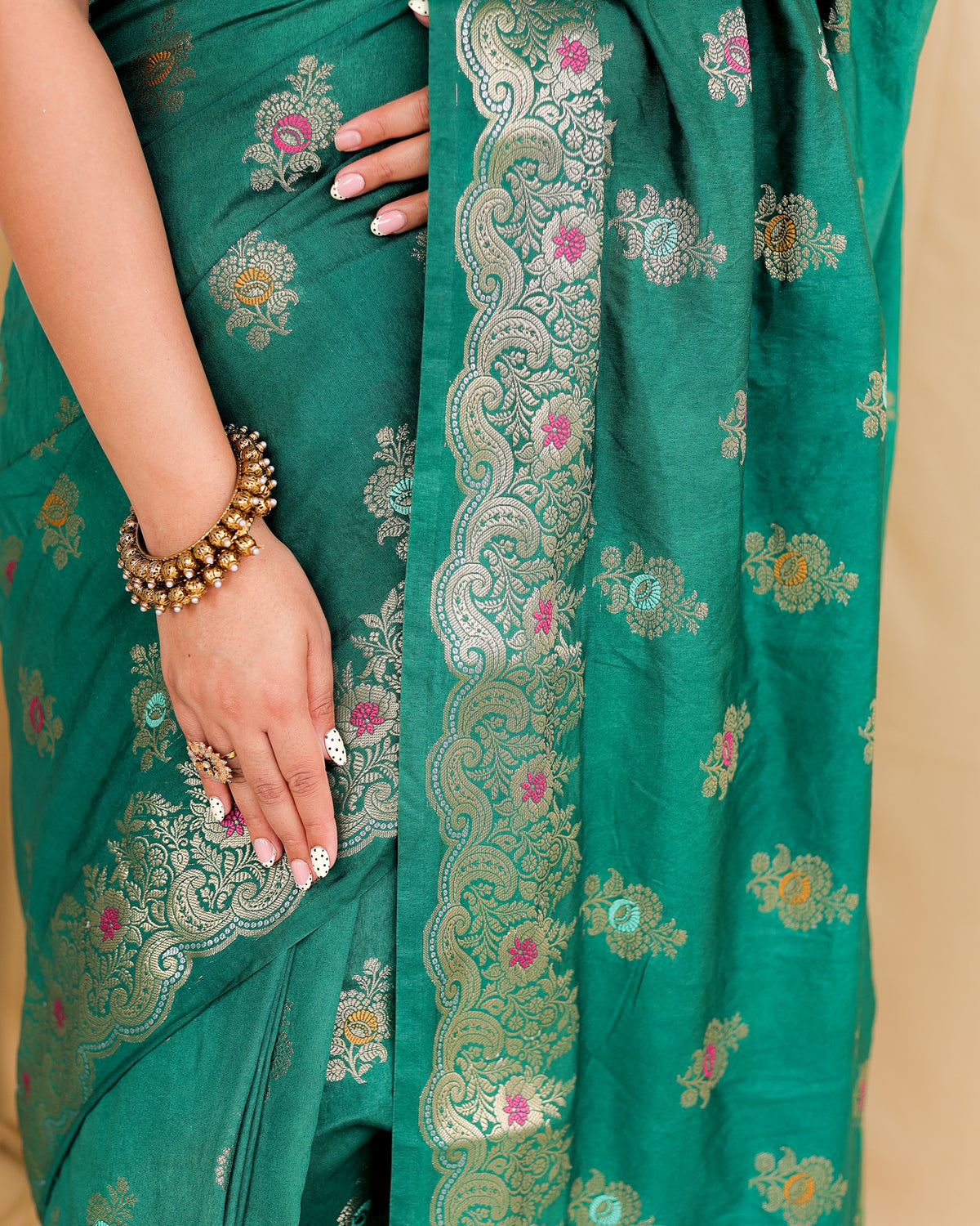 Banarasi Semi Silk Saree with Zari Weaving & Border- Green