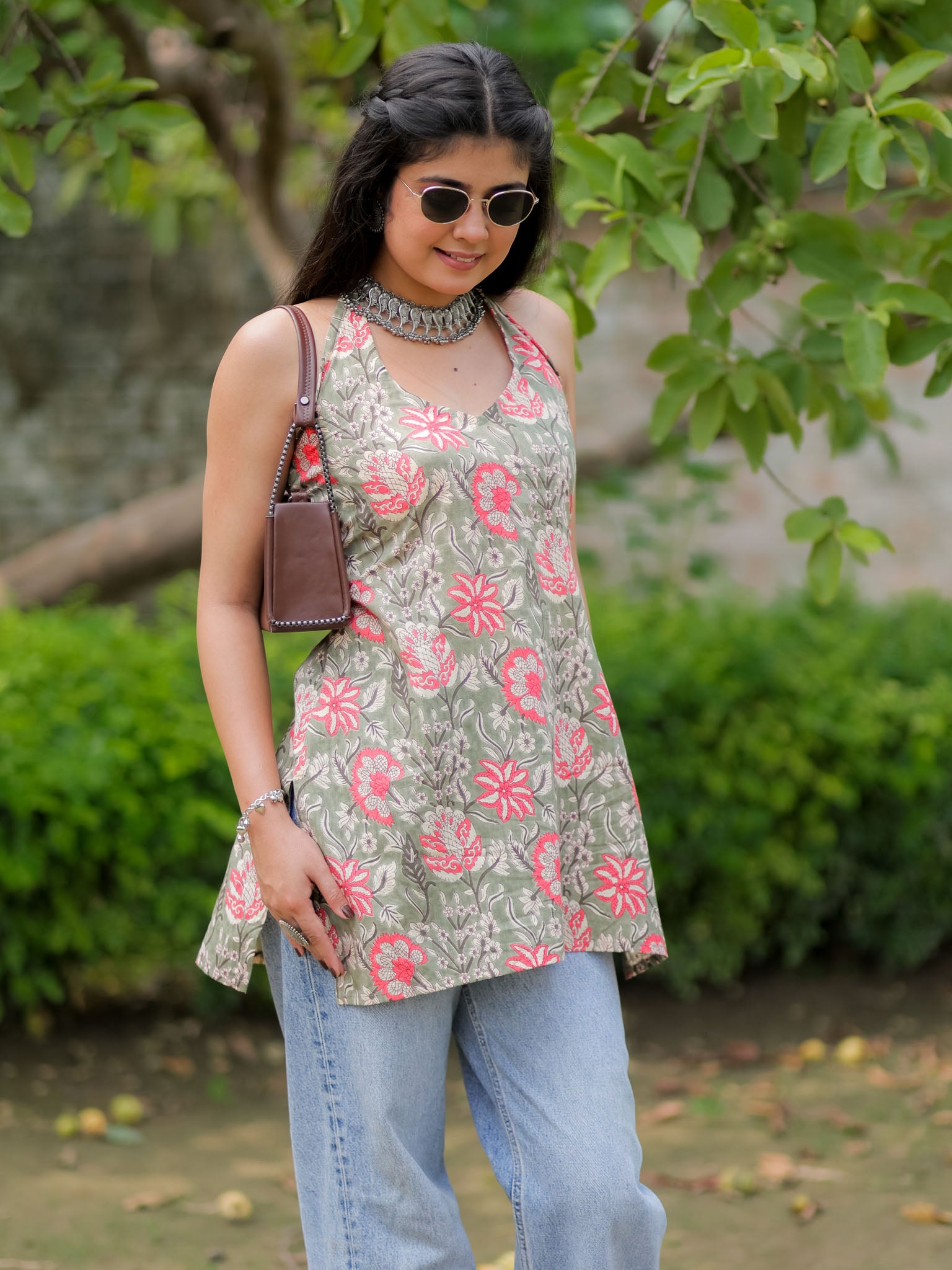 Readymade Halterneck Corset Kurti-Grey