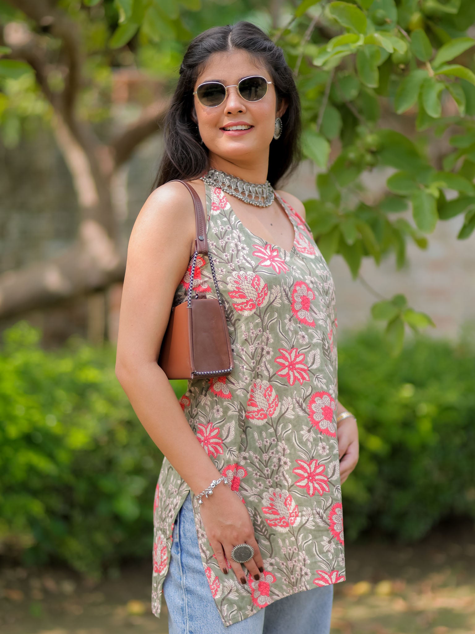 Readymade Halterneck Corset Kurti-Grey