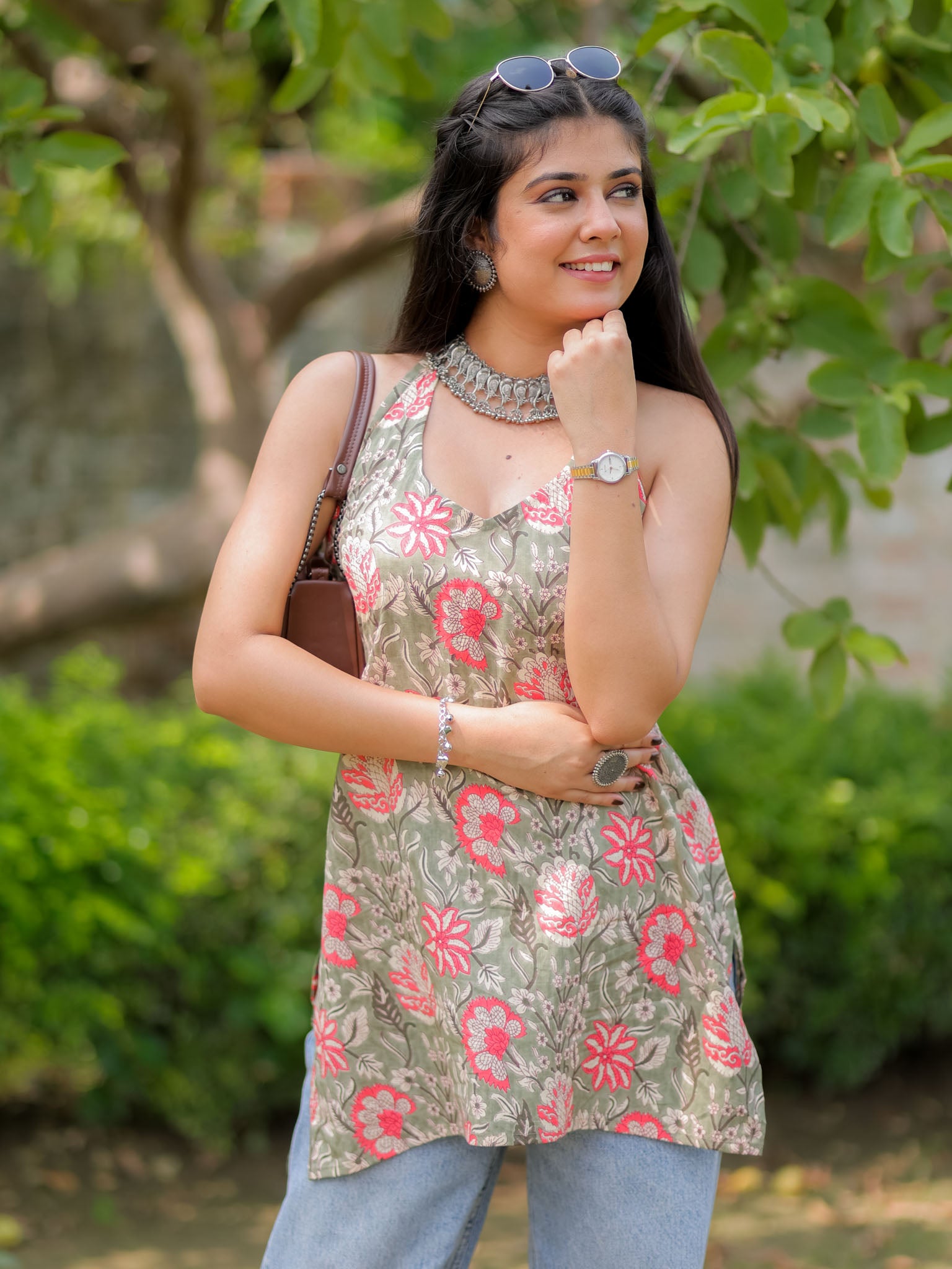 Readymade Halterneck Corset Kurti-Grey