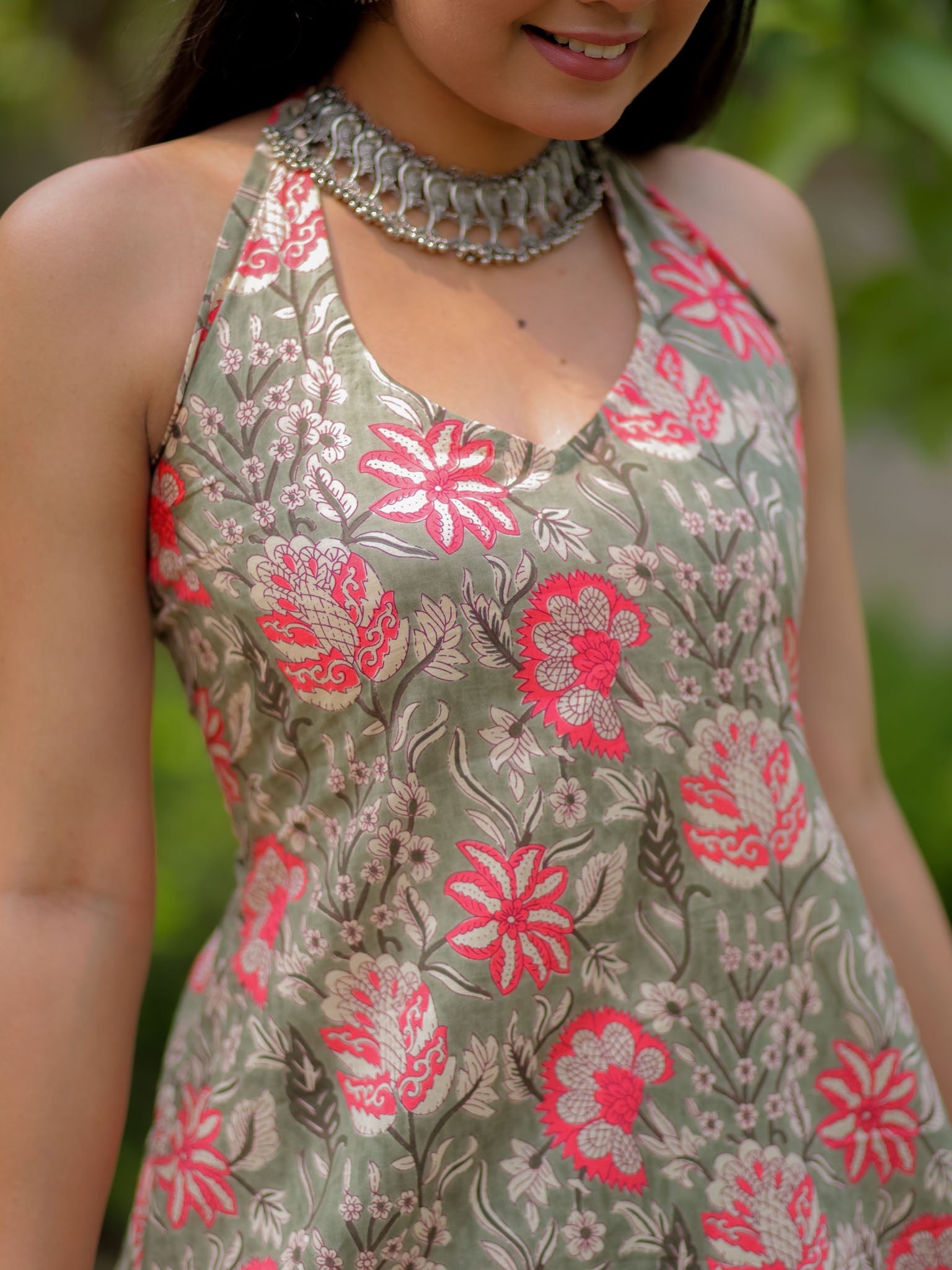 Readymade Halterneck Corset Kurti-Grey