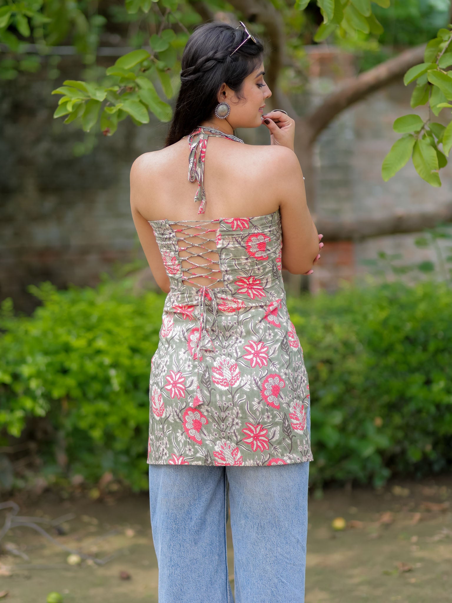 Readymade Halterneck Corset Kurti-Grey
