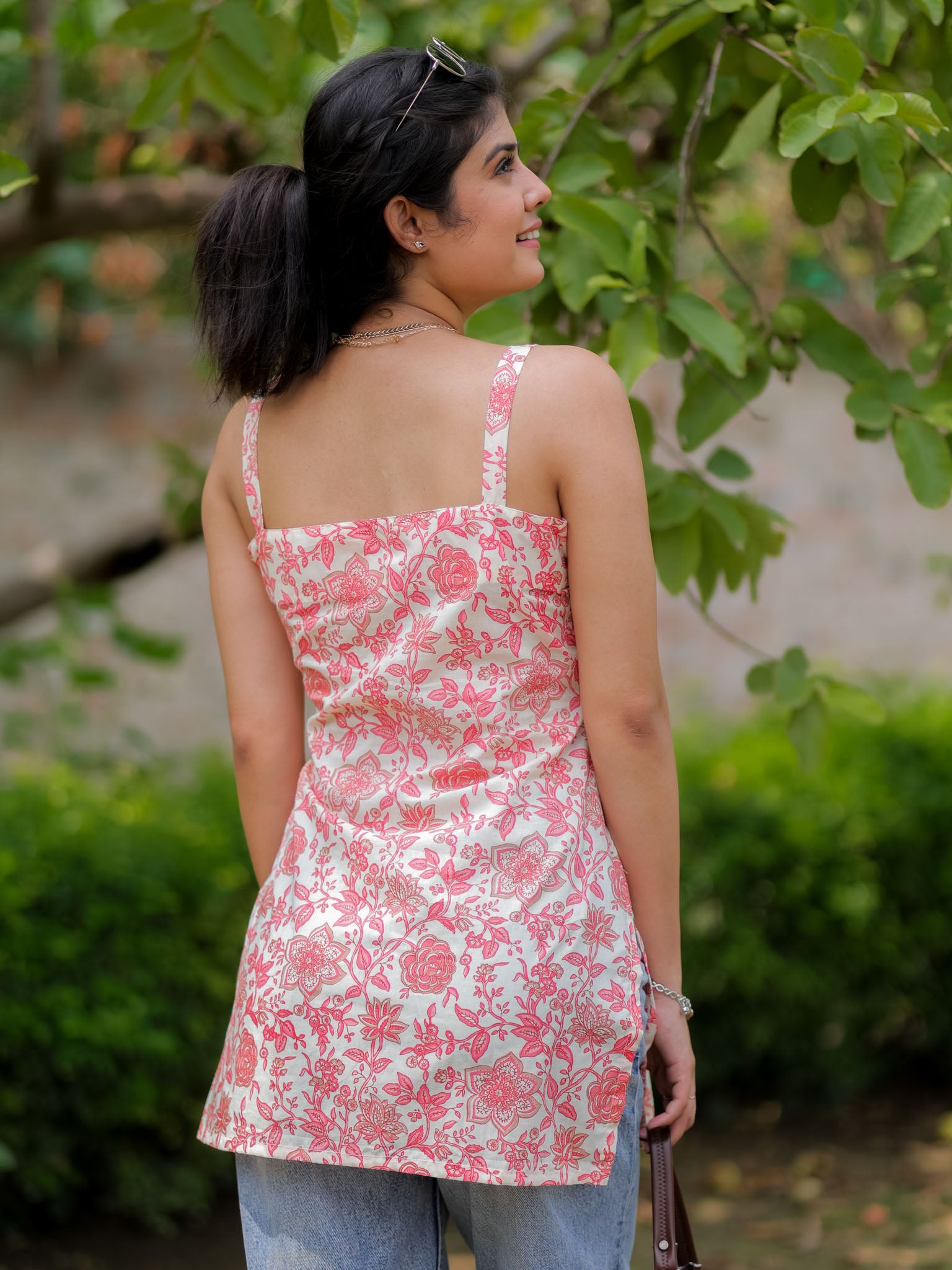 Readymade Sleeveless Printed Kurti-White