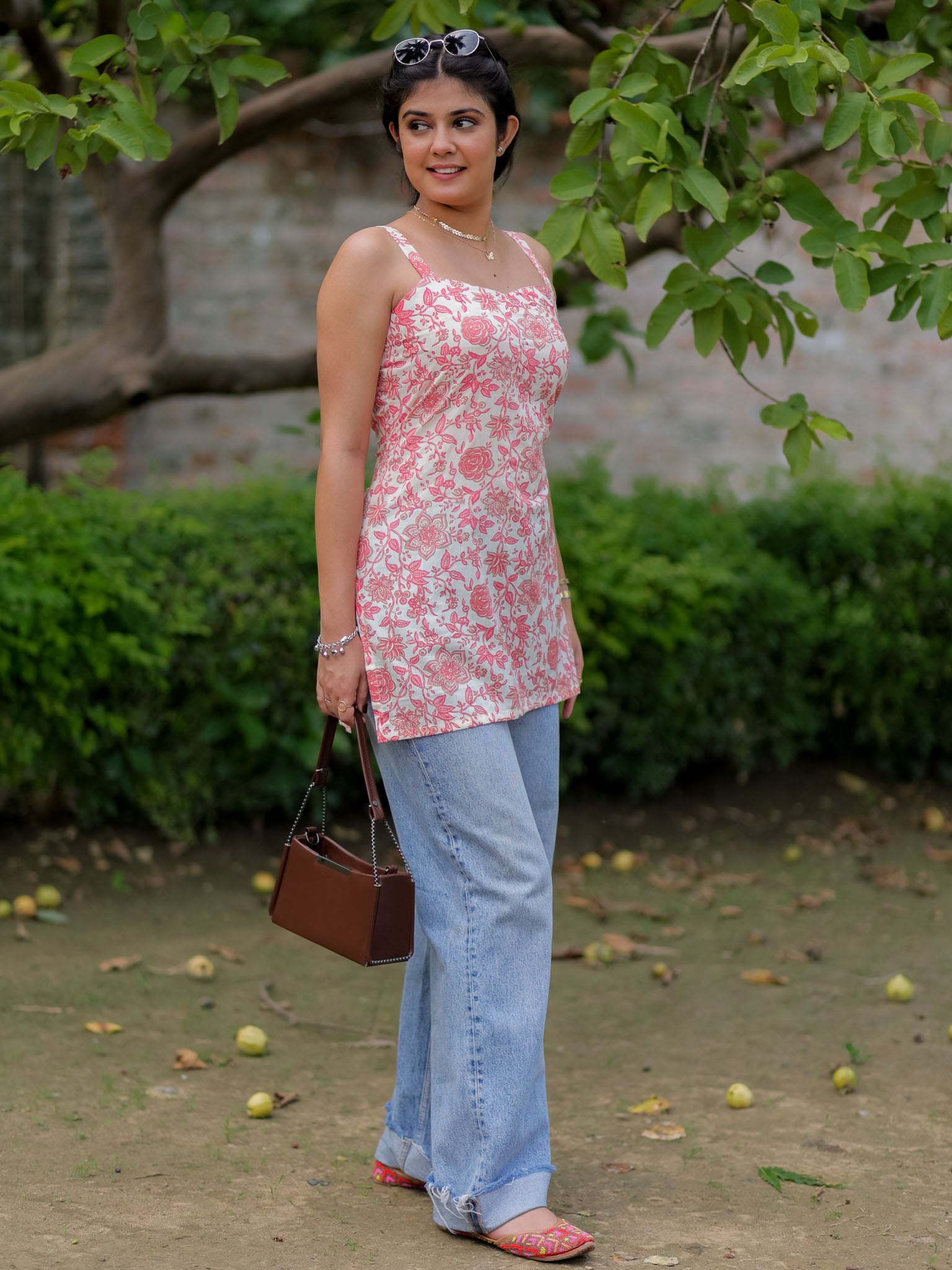Readymade Sleeveless Printed Kurti-White