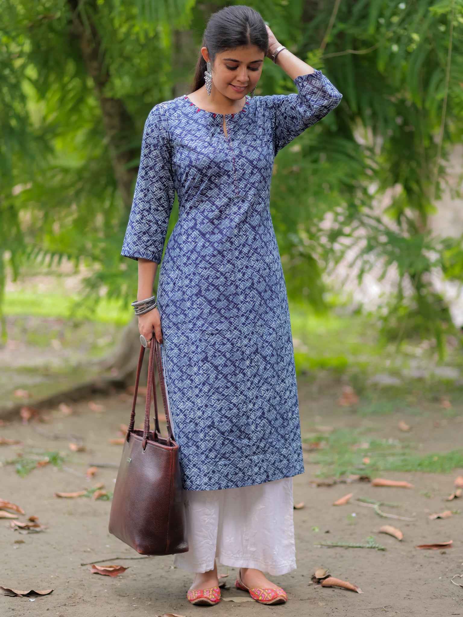 Readymade Printed Cotton Kurti- Blue