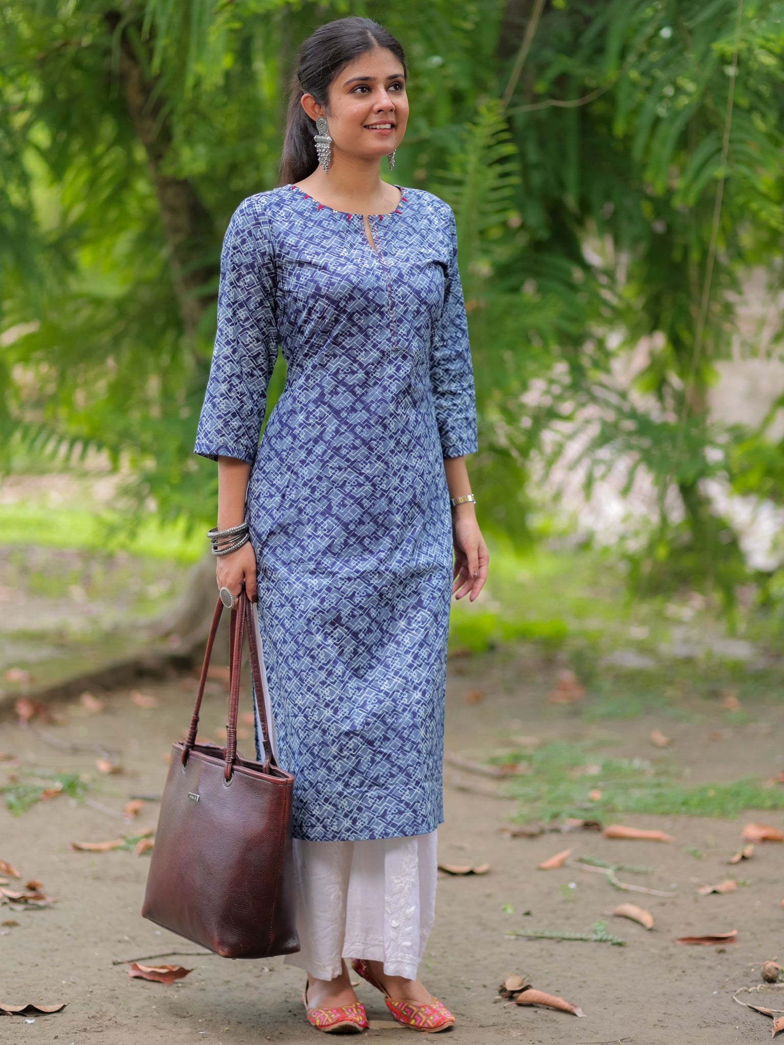 Readymade Printed Cotton Kurti- Blue