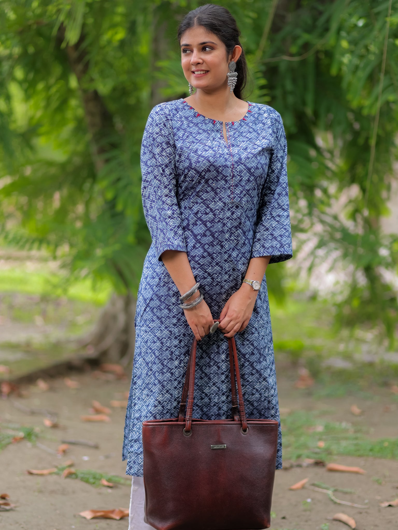 Readymade Printed Cotton Kurti- Blue