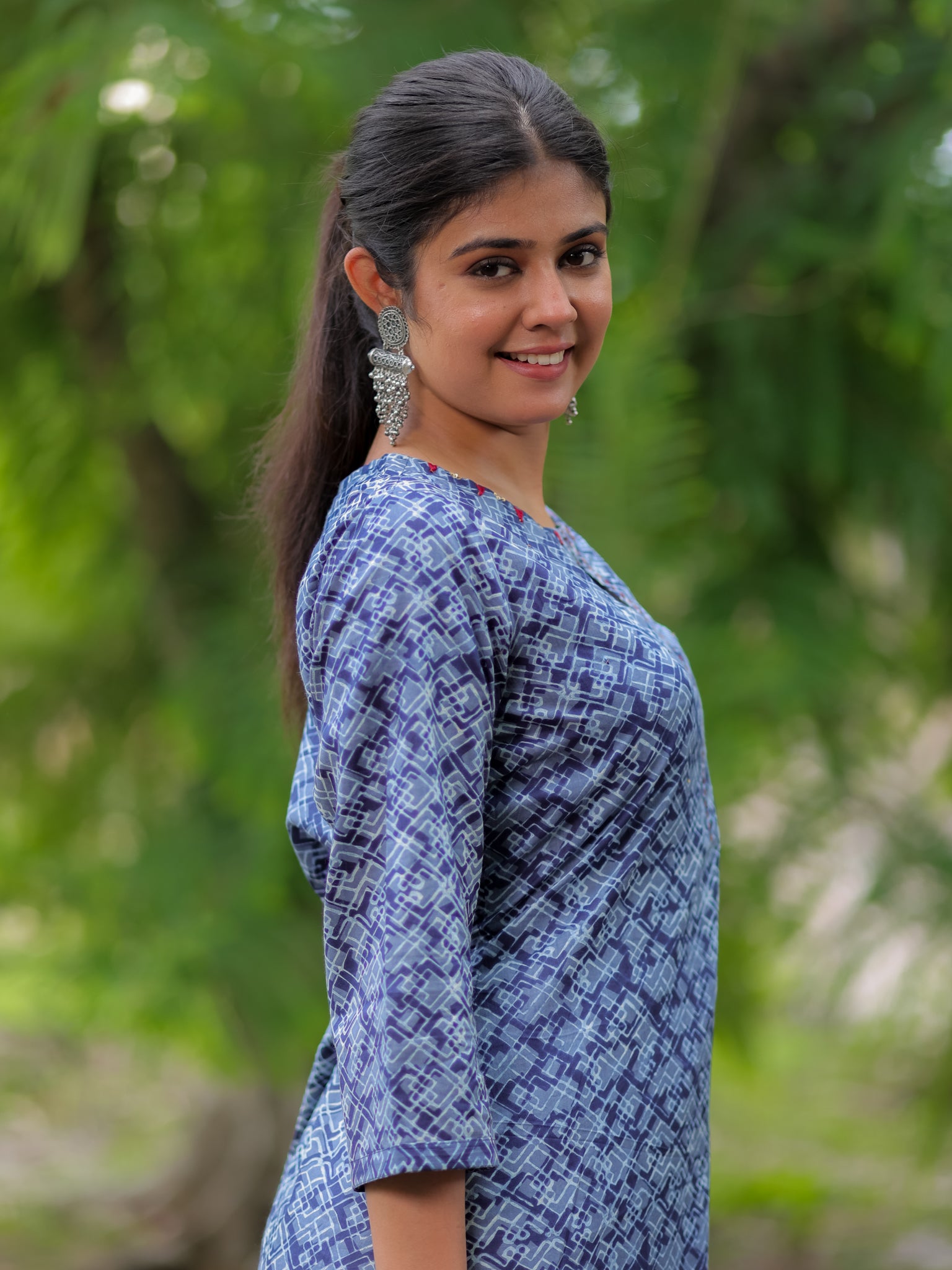 Readymade Printed Cotton Kurti- Blue