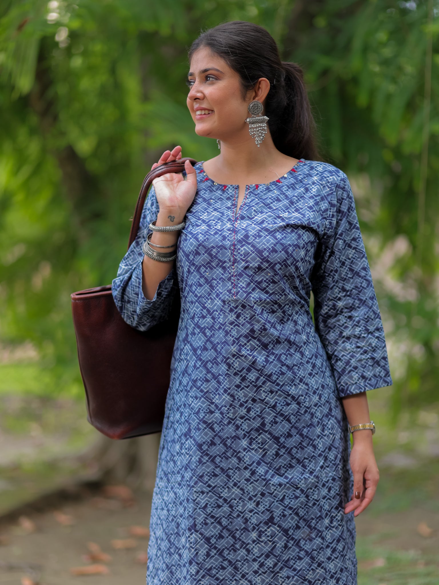 Readymade Printed Cotton Kurti- Blue