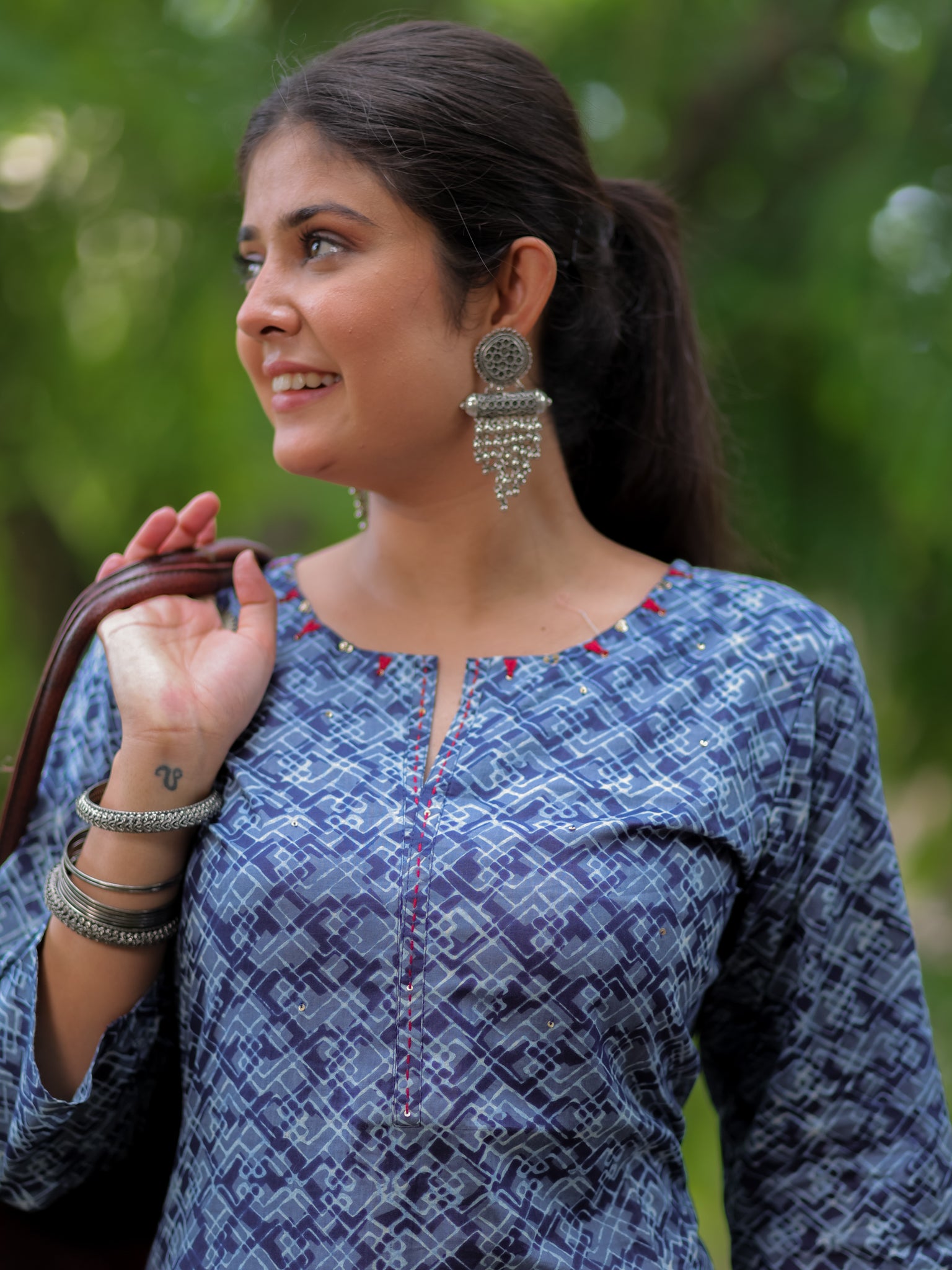 Readymade Printed Cotton Kurti- Blue