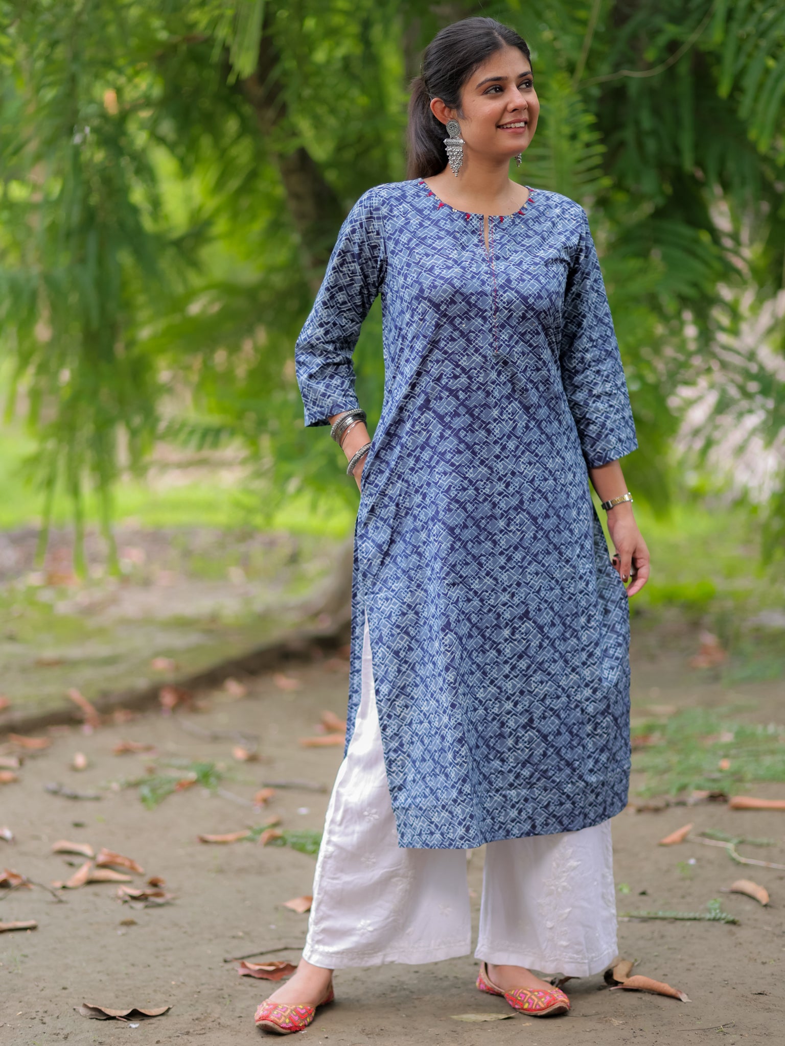 Readymade Printed Cotton Kurti- Blue