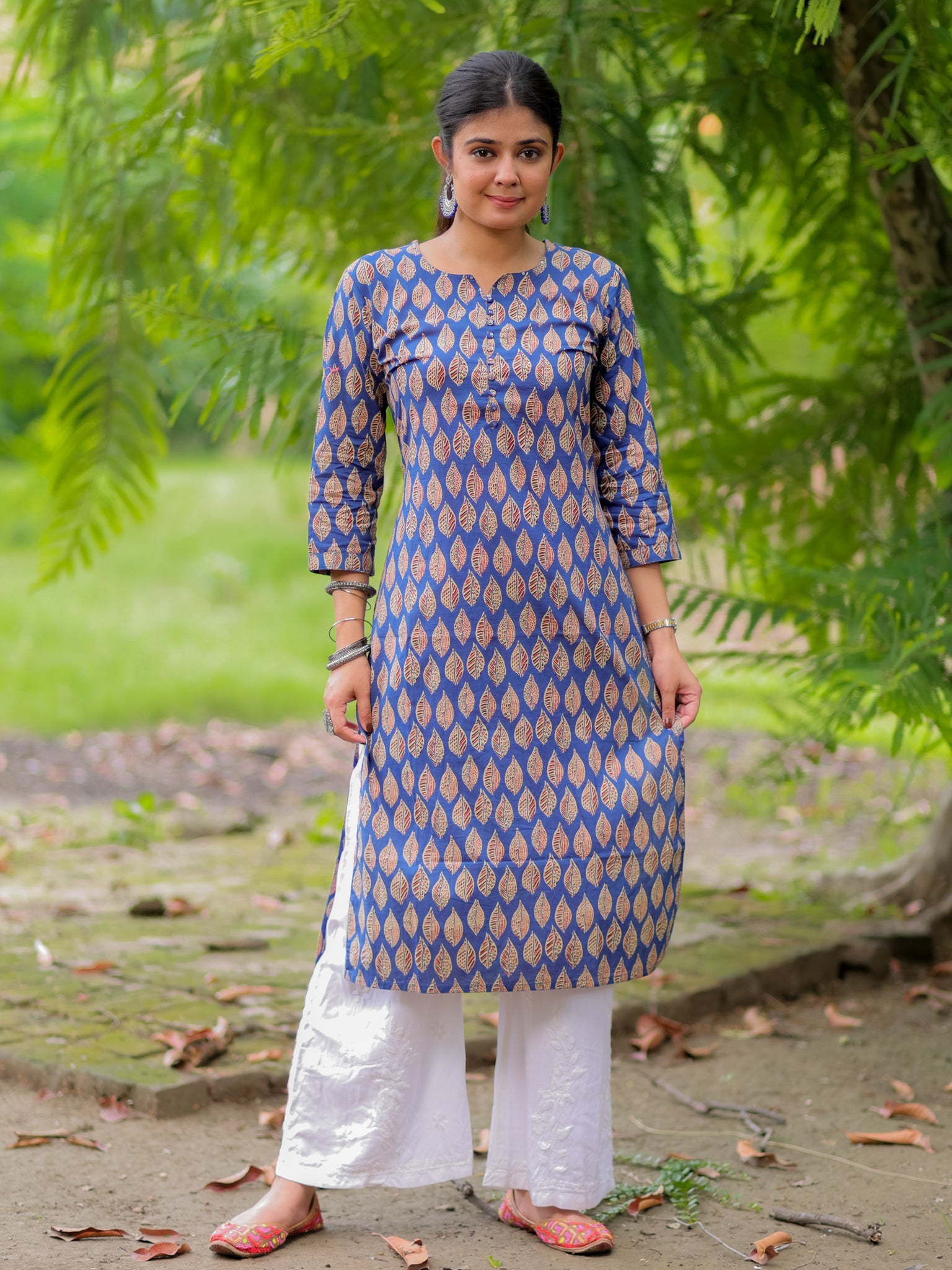 Readymade Block Print Cotton Kurti- Blue