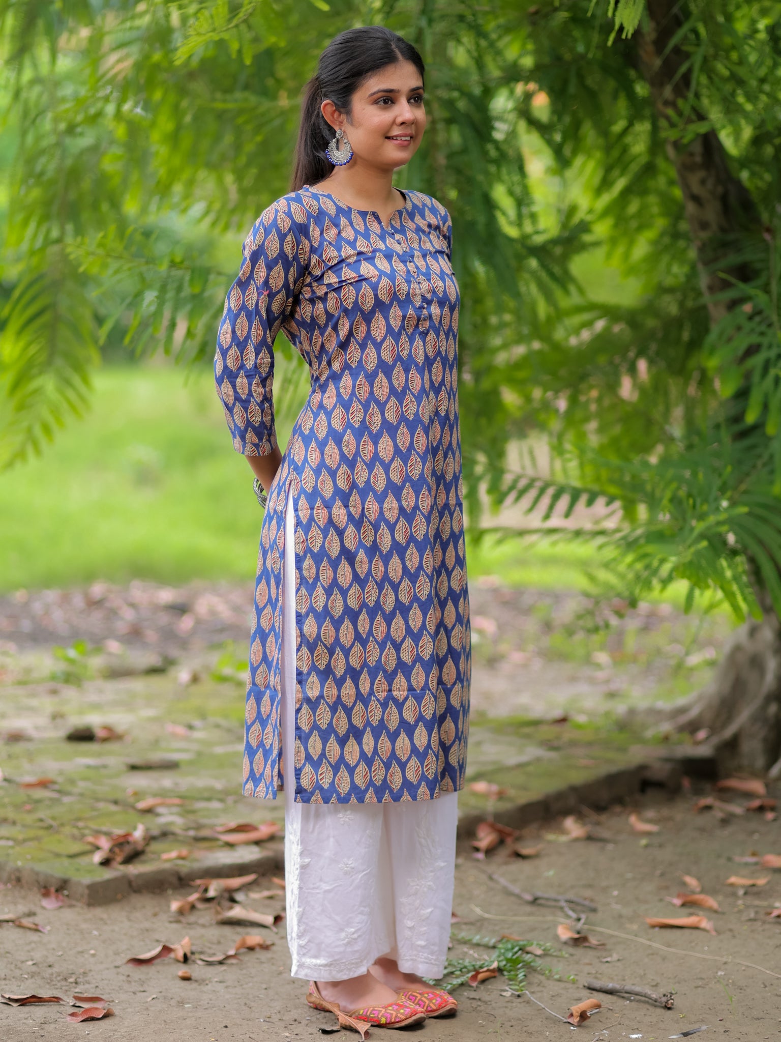 Readymade Block Print Cotton Kurti- Blue