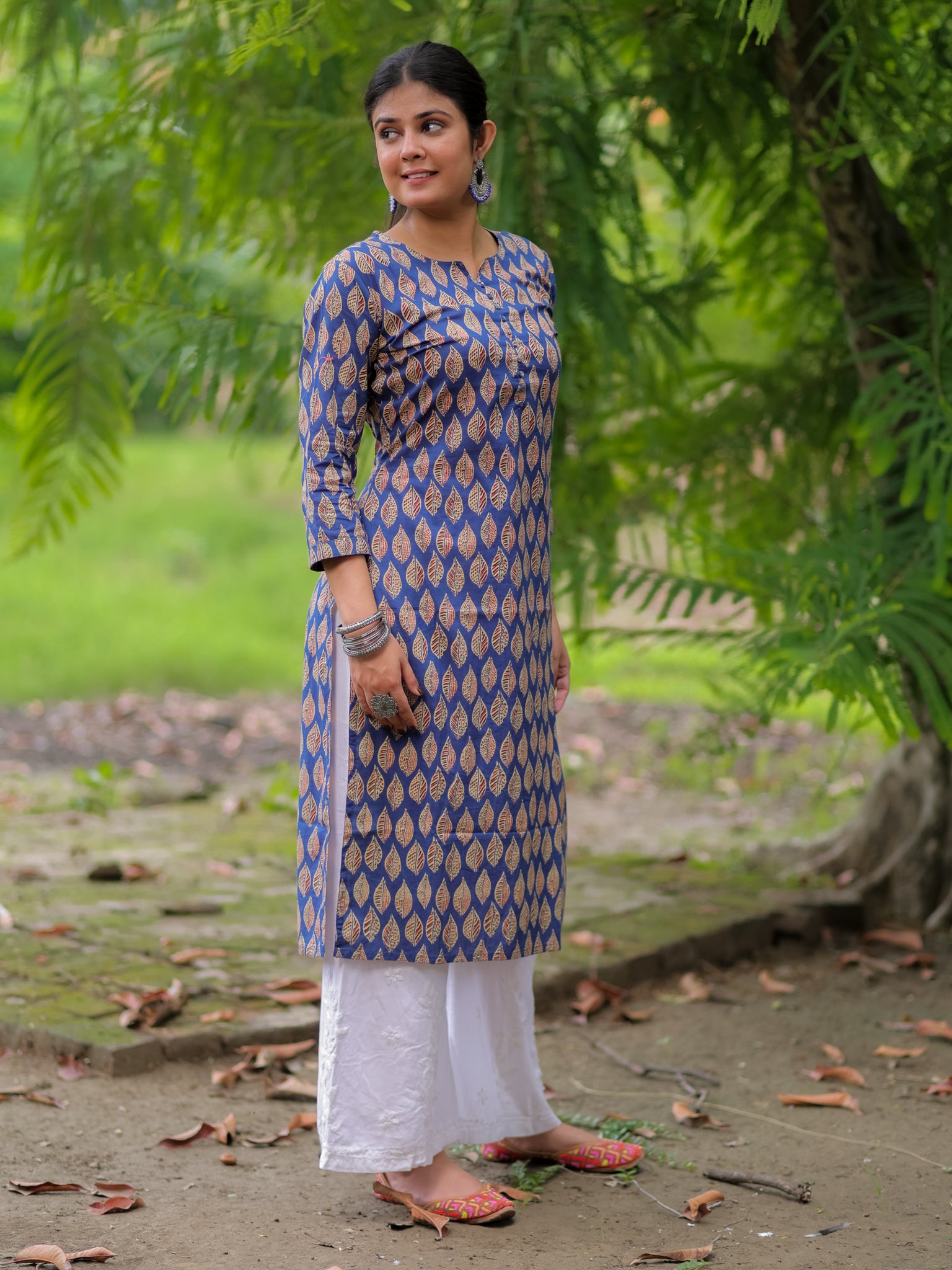 Readymade Block Print Cotton Kurti- Blue