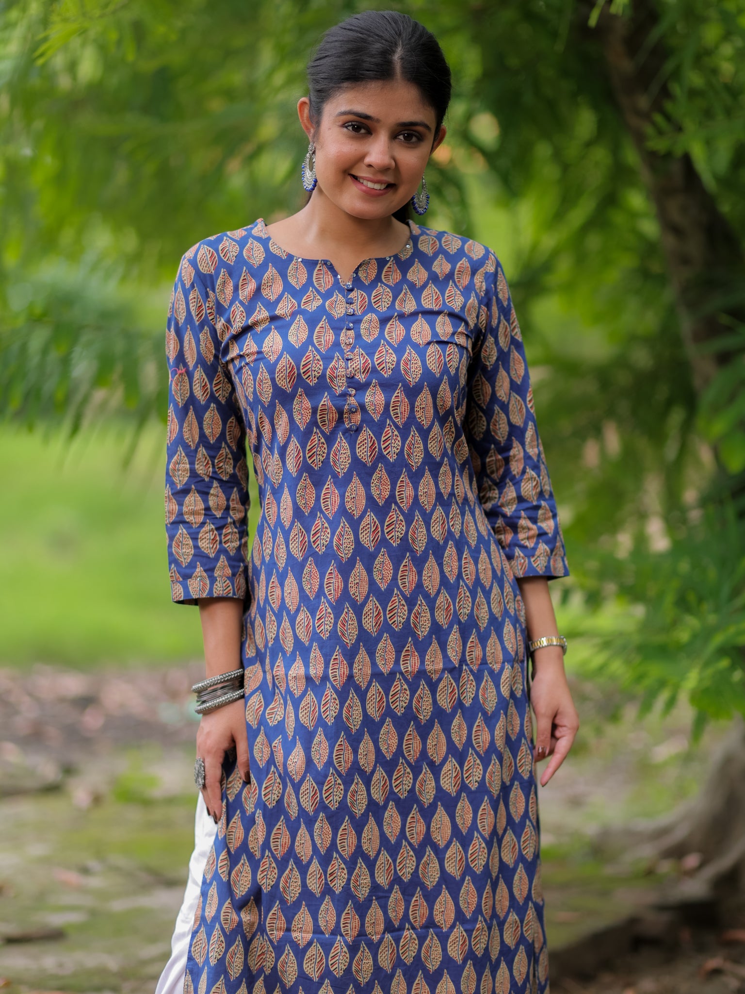 Readymade Block Print Cotton Kurti- Blue