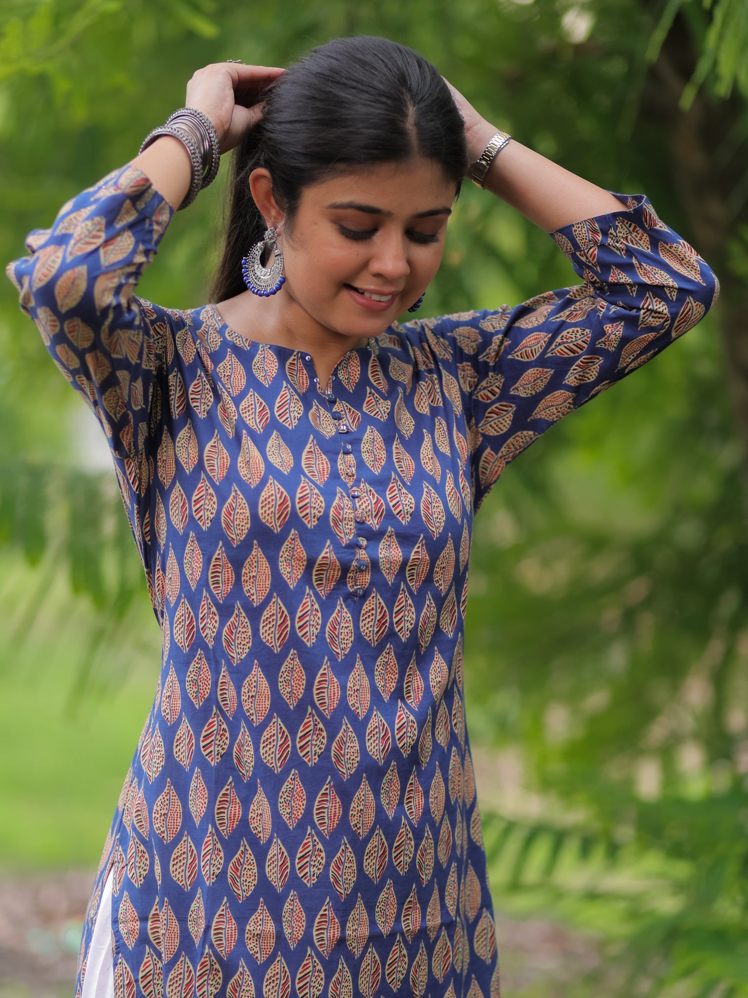 Readymade Block Print Cotton Kurti- Blue