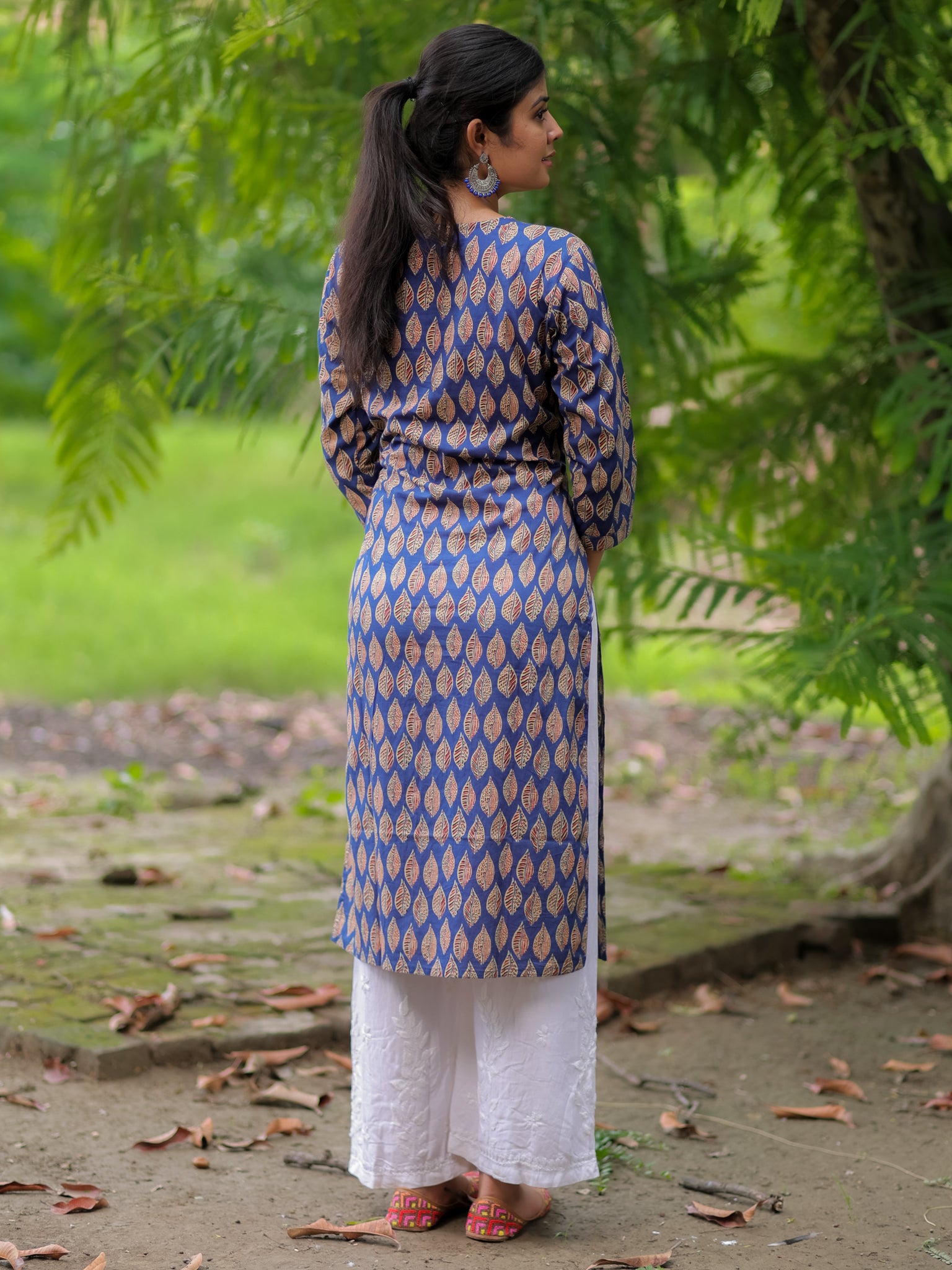 Readymade Block Print Cotton Kurti- Blue