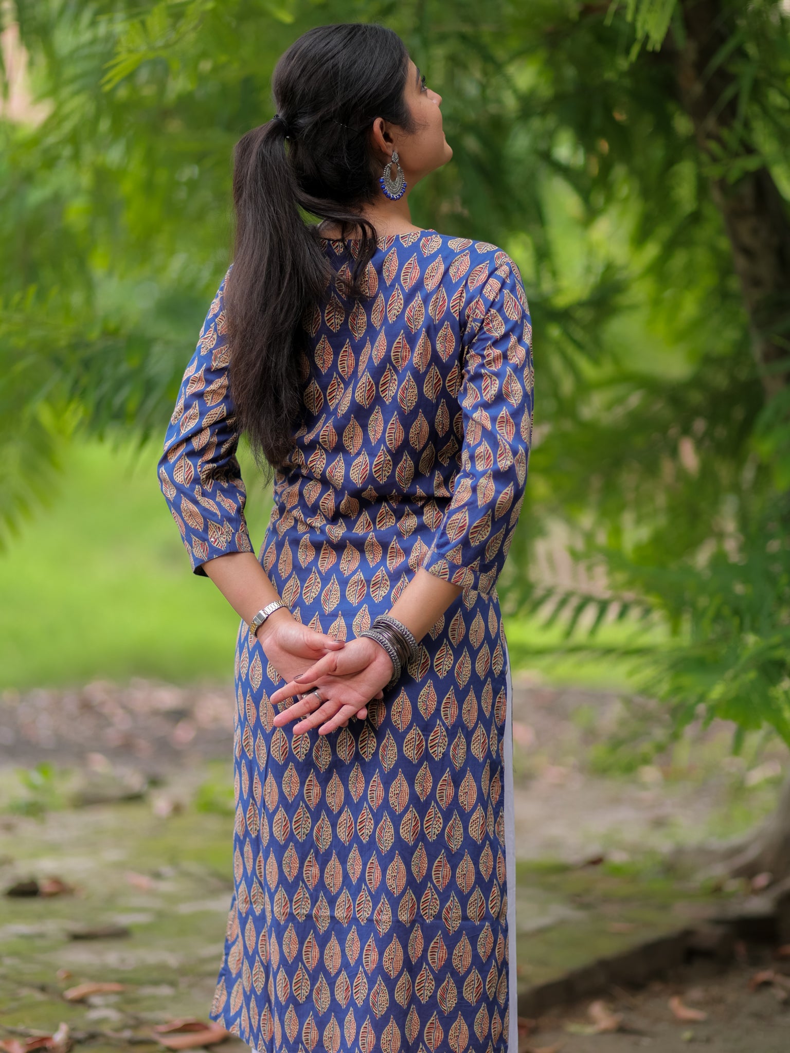 Readymade Block Print Cotton Kurti- Blue