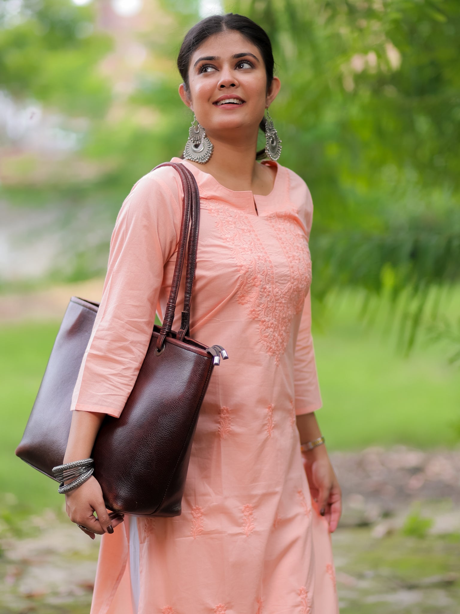 Readymade Embroidered Cotton Kurti- Peach