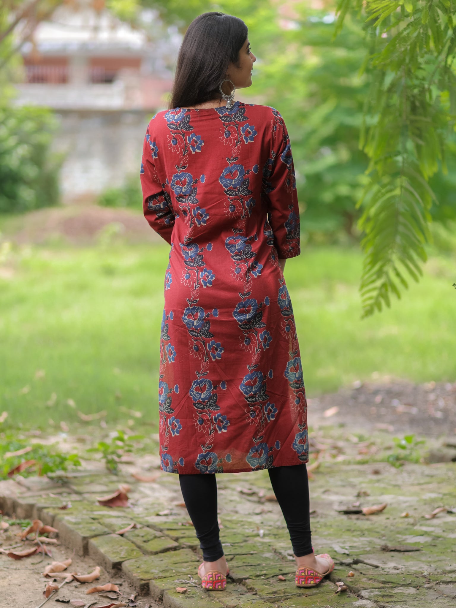 Readymade Floral Print Cotton Kurti- Maroon