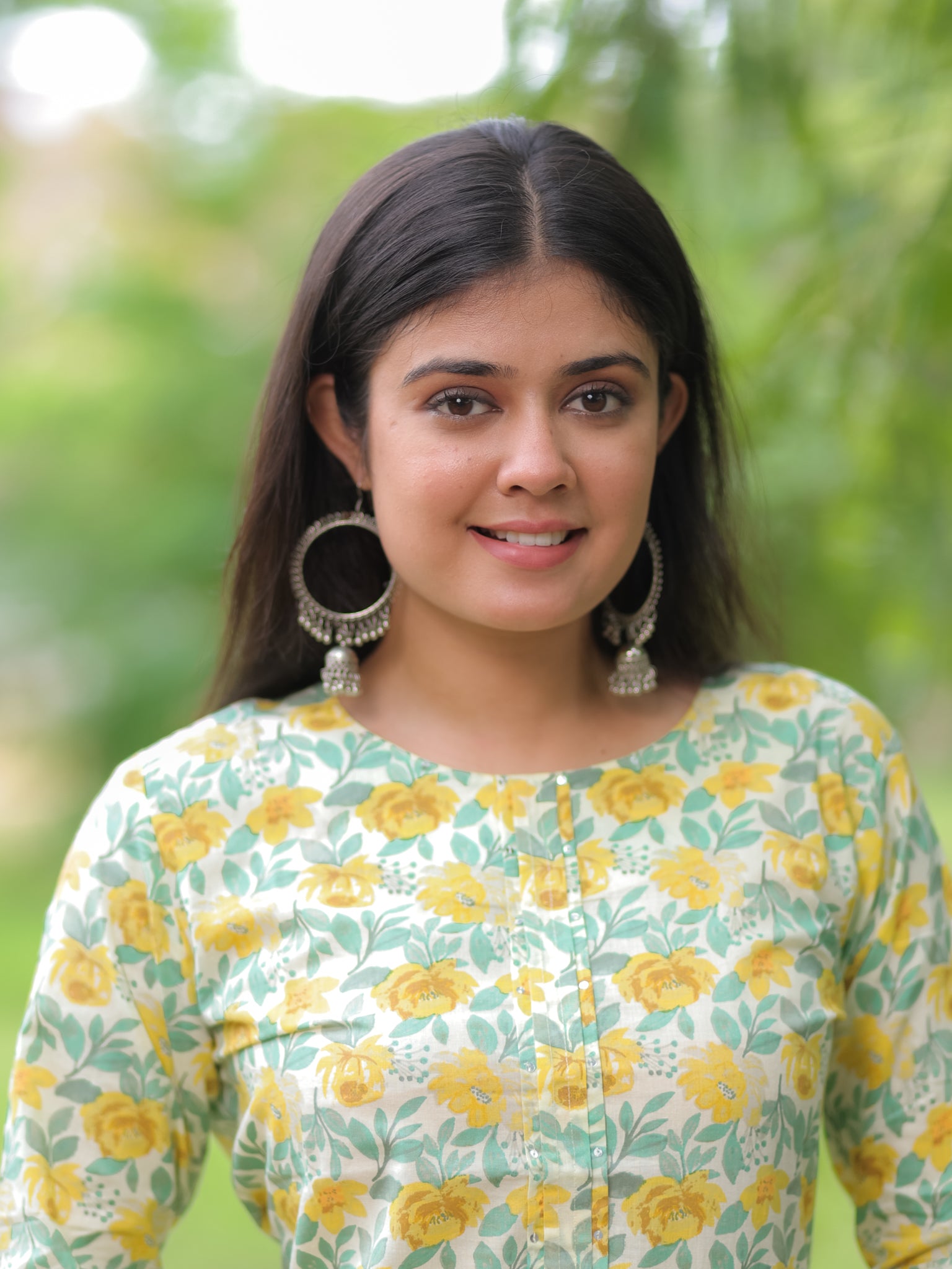 Readymade Floral Print Cotton Kurti- Yellow