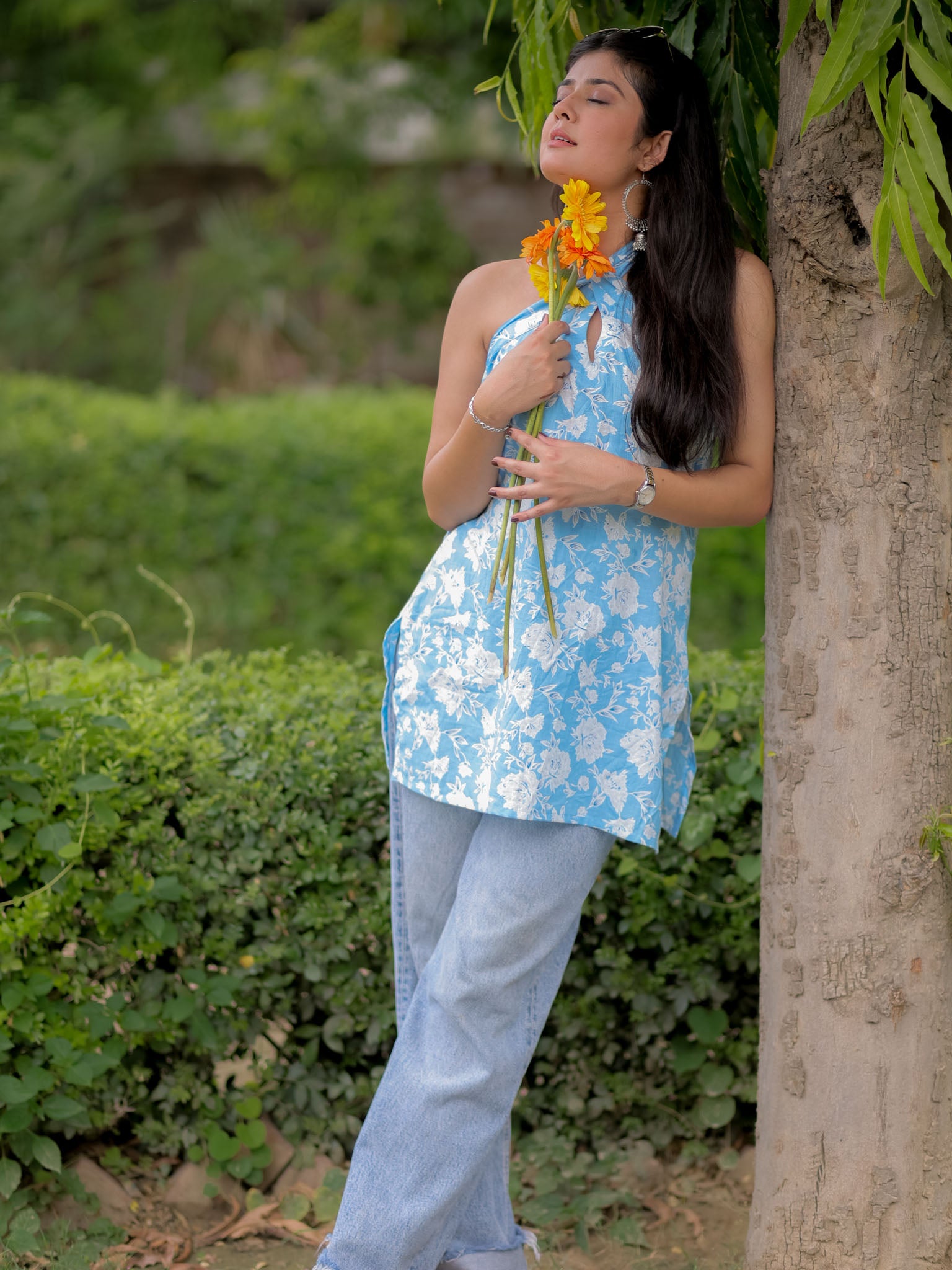 Readymade Halterneck Kurti-Blue