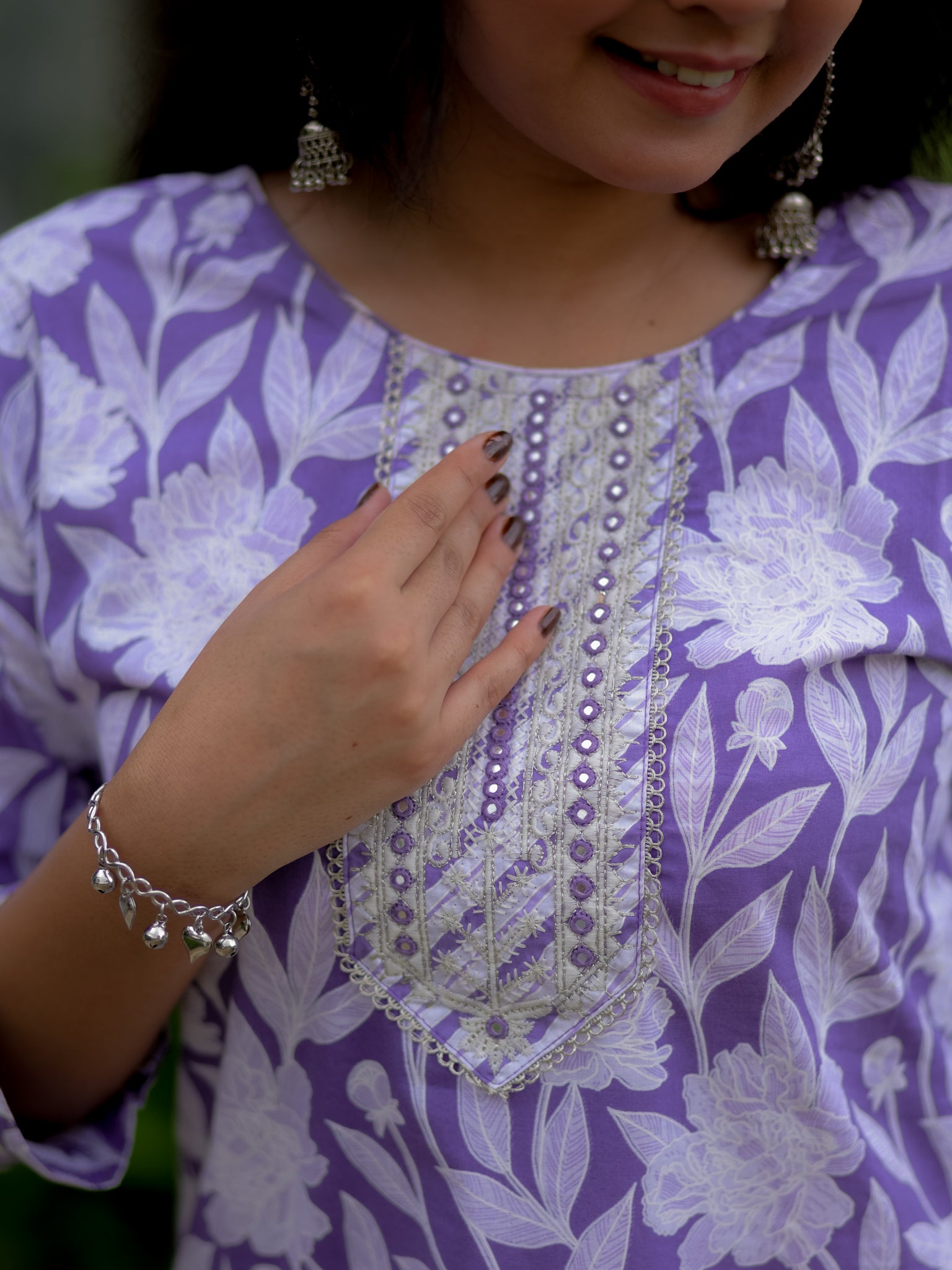 Readymade Floral Print Cotton Kurti- Lavender