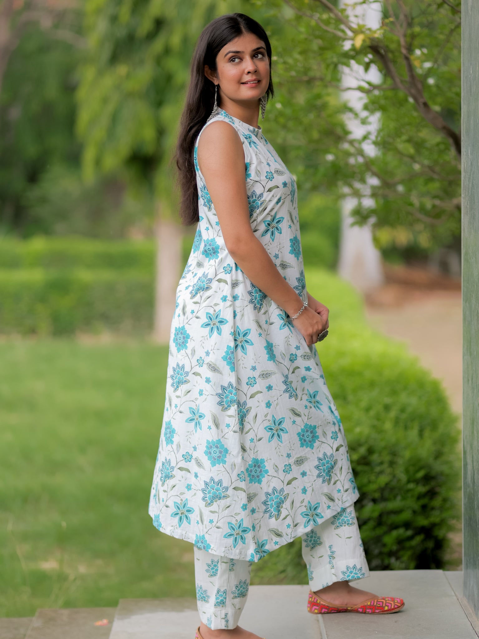 Readymade Floral Print Cotton Co-ord Set- White