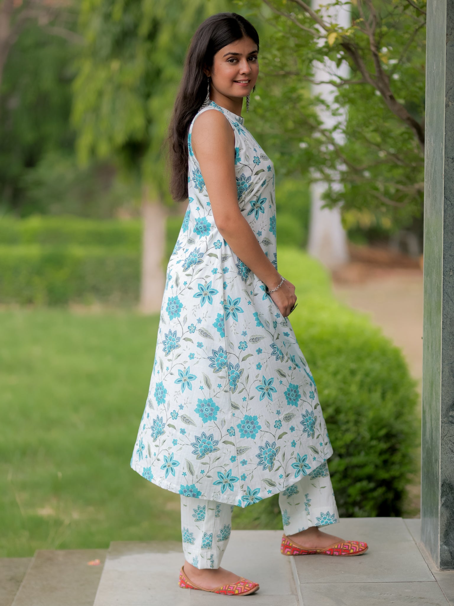 Readymade Floral Print Cotton Co-ord Set- White