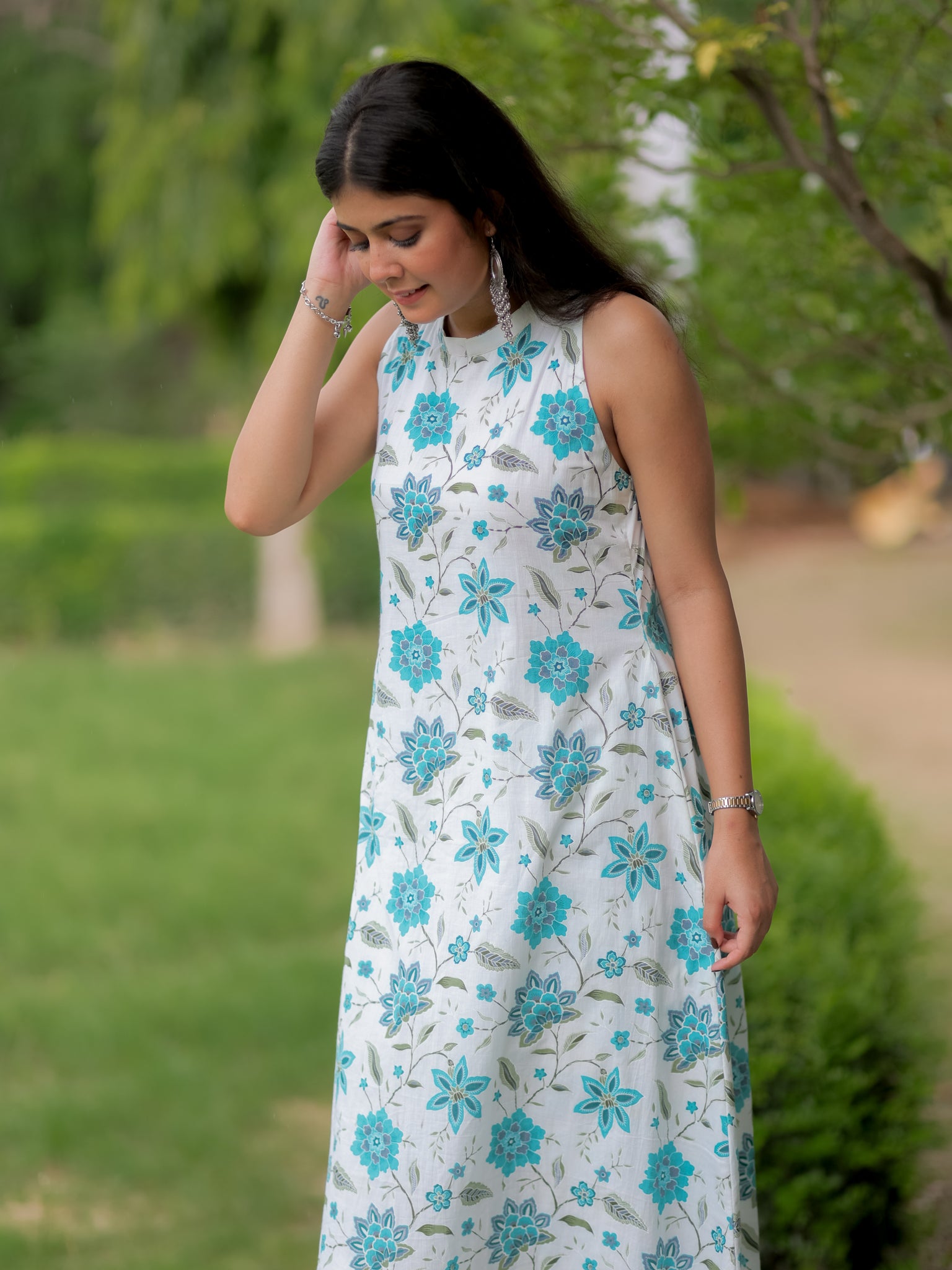 Readymade Floral Print Cotton Co-ord Set- White