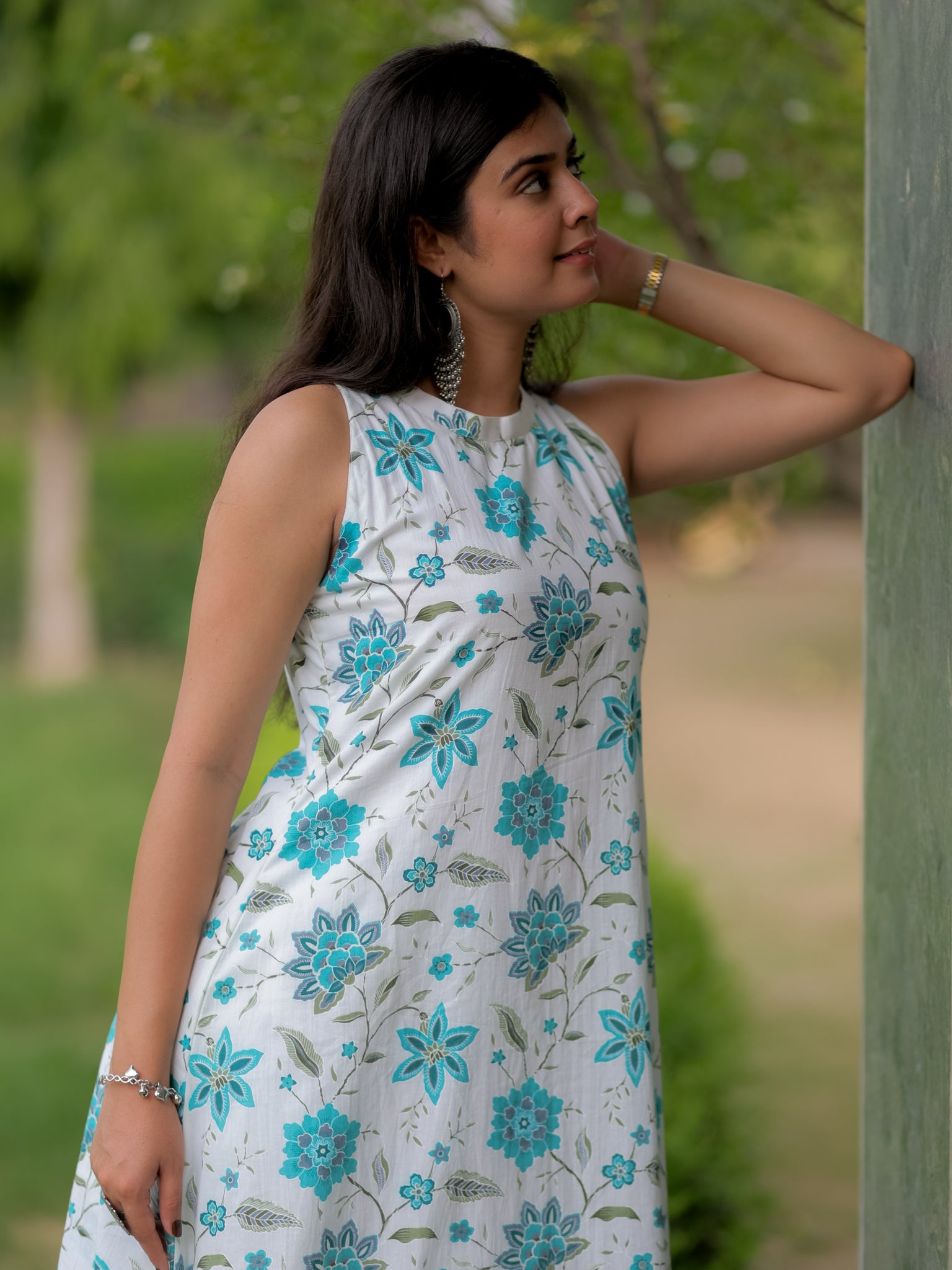 Readymade Floral Print Cotton Co-ord Set- White