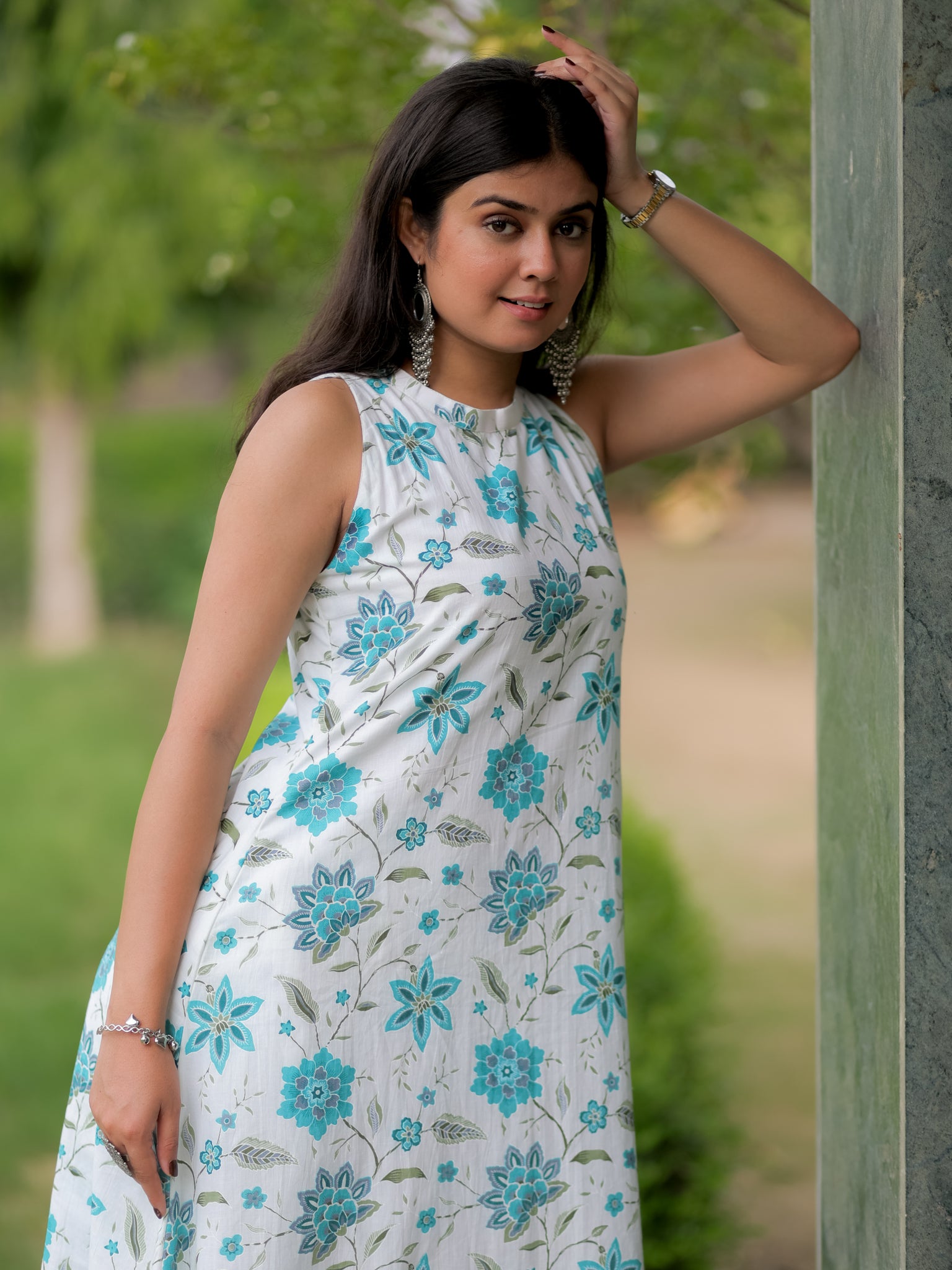 Readymade Floral Print Cotton Co-ord Set- White