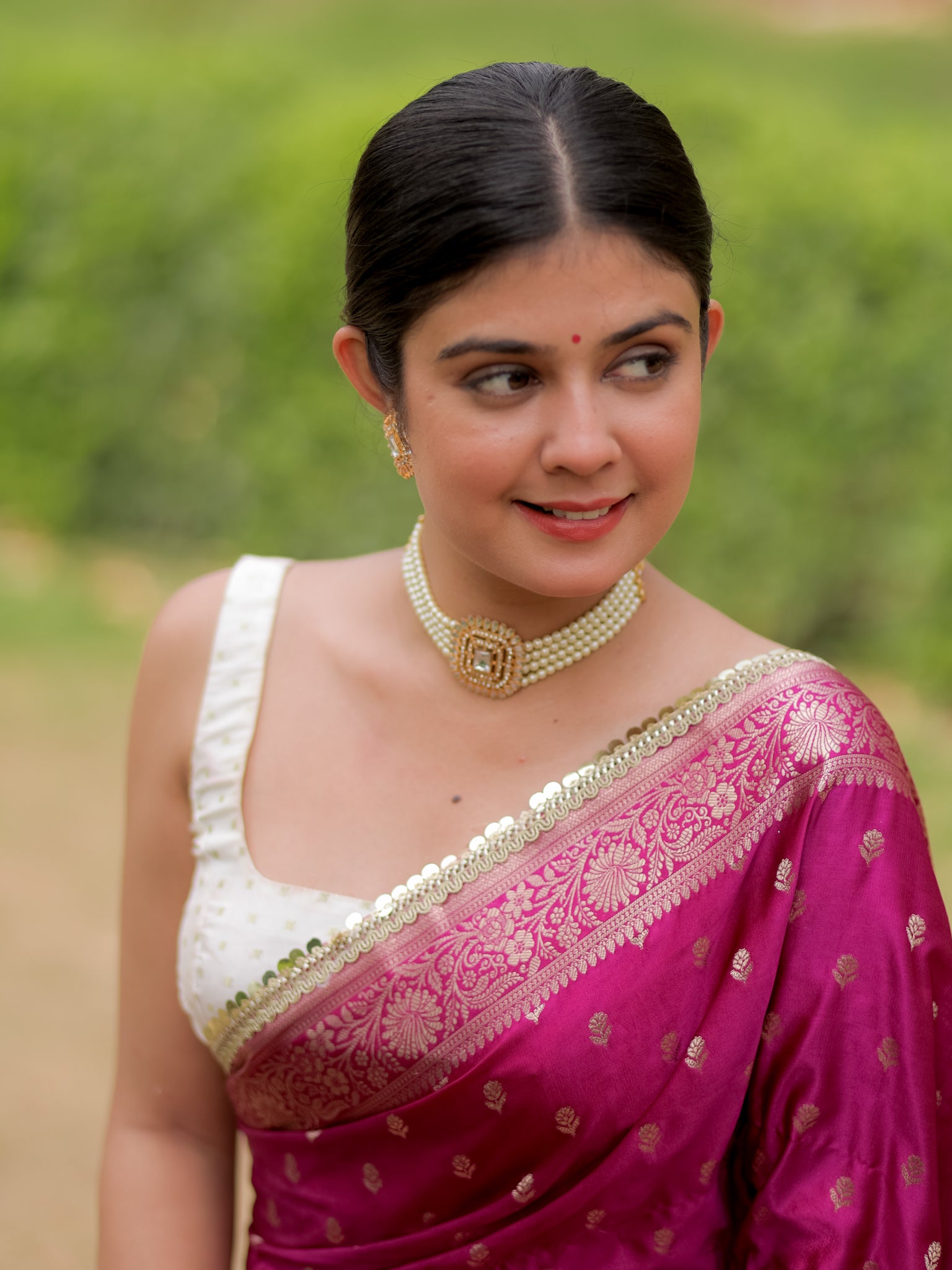 Banarasi Silk Saree With Buti Weaving & Lace Border- Purple